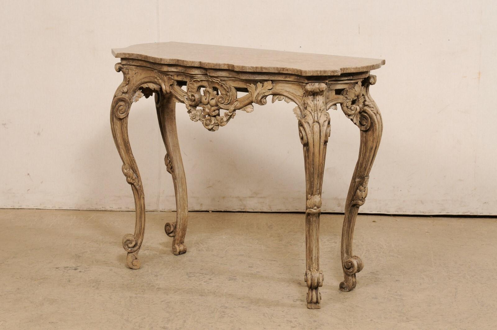 Early 19th Century Italian Rococo Style Carved Console w/Marble Top For Sale 5