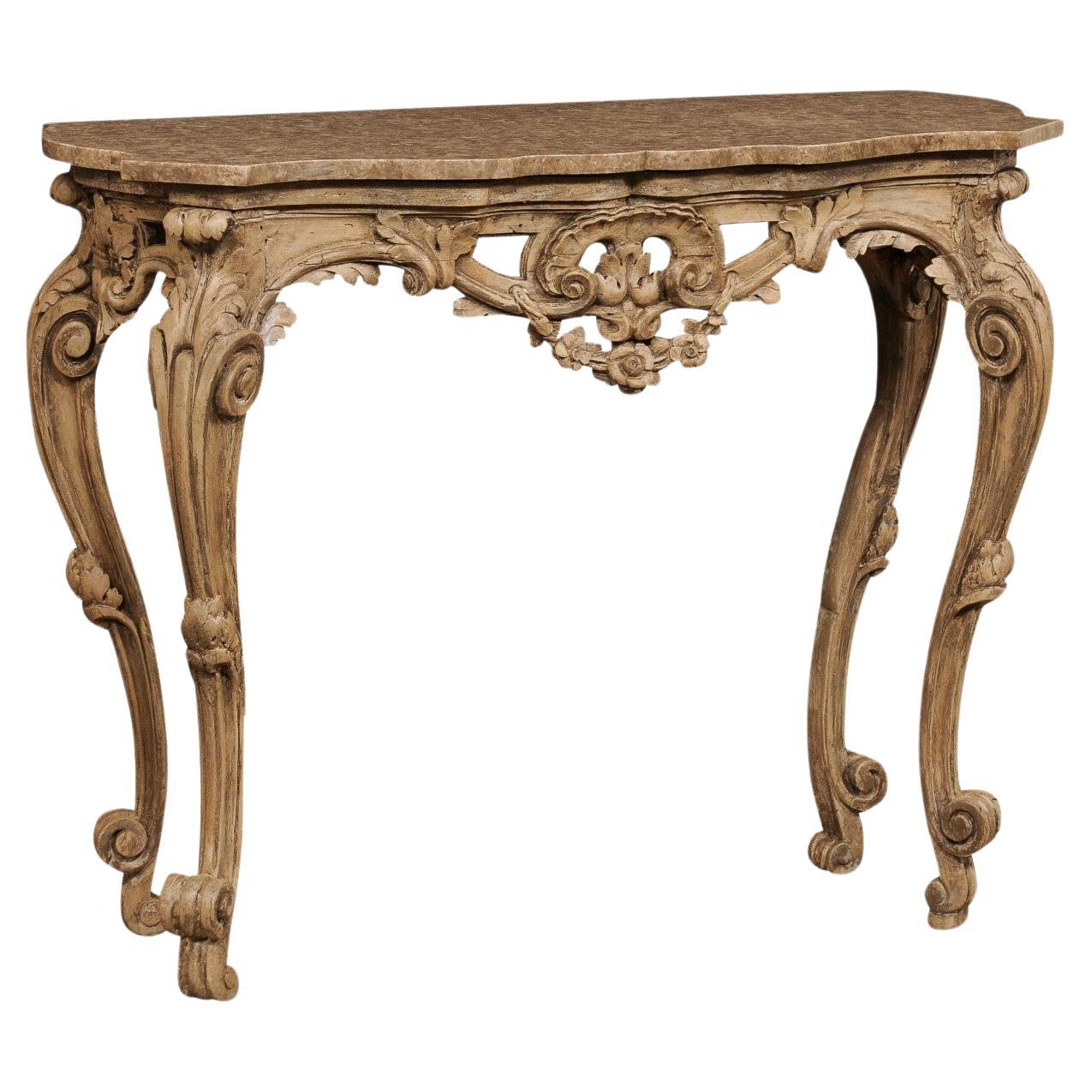 Early 19th Century Italian Rococo Style Carved Console w/Marble Top For Sale