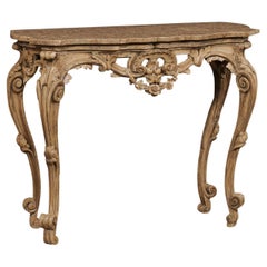 Early 19th Century Italian Rococo Style Carved Console w/Marble Top Early 19th Century Italian Rococo Style Carved Console w/Marble Top