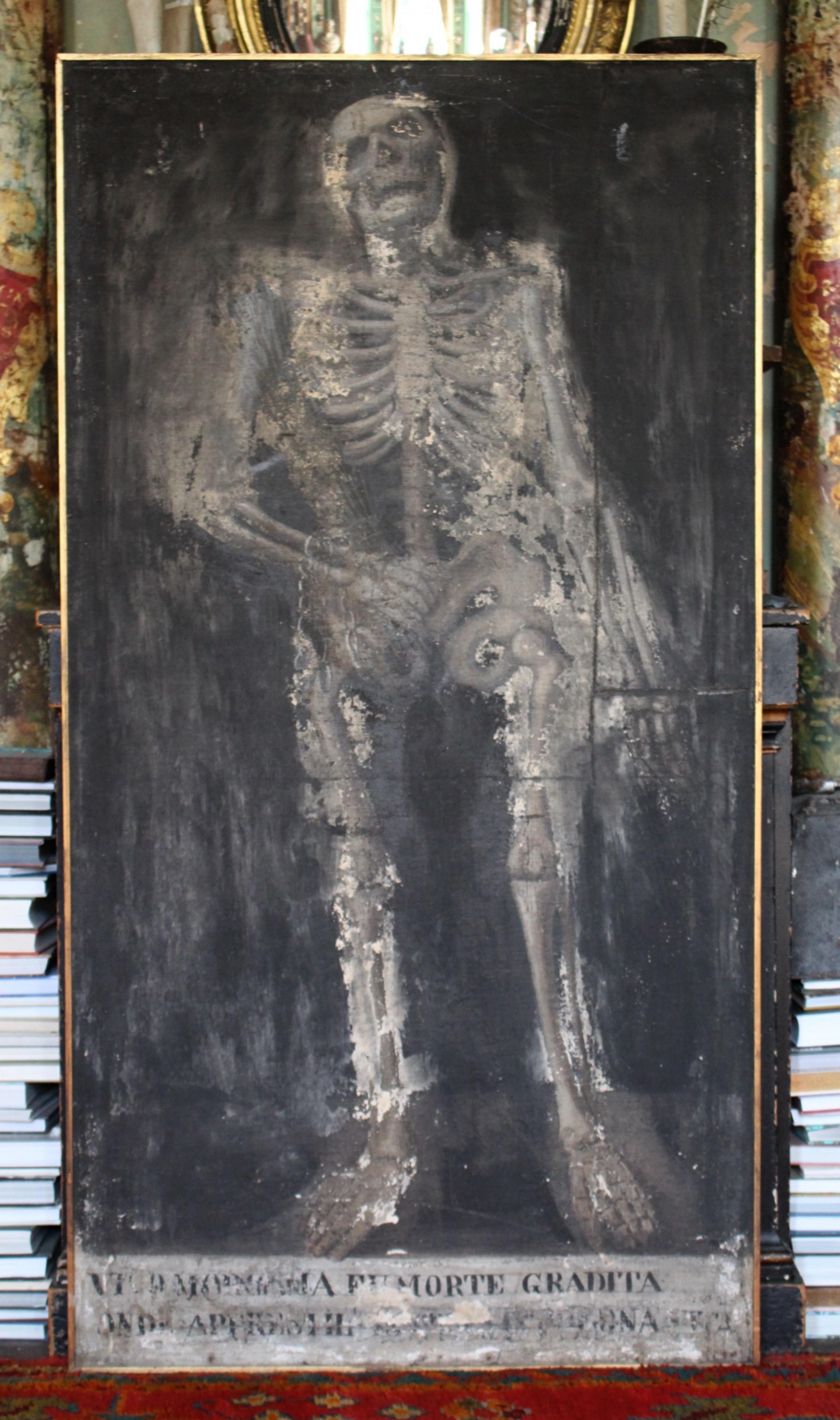 Scuola italiana del primo Ottocento Memento Mori Olio su tela Welcome Death in vendita 5