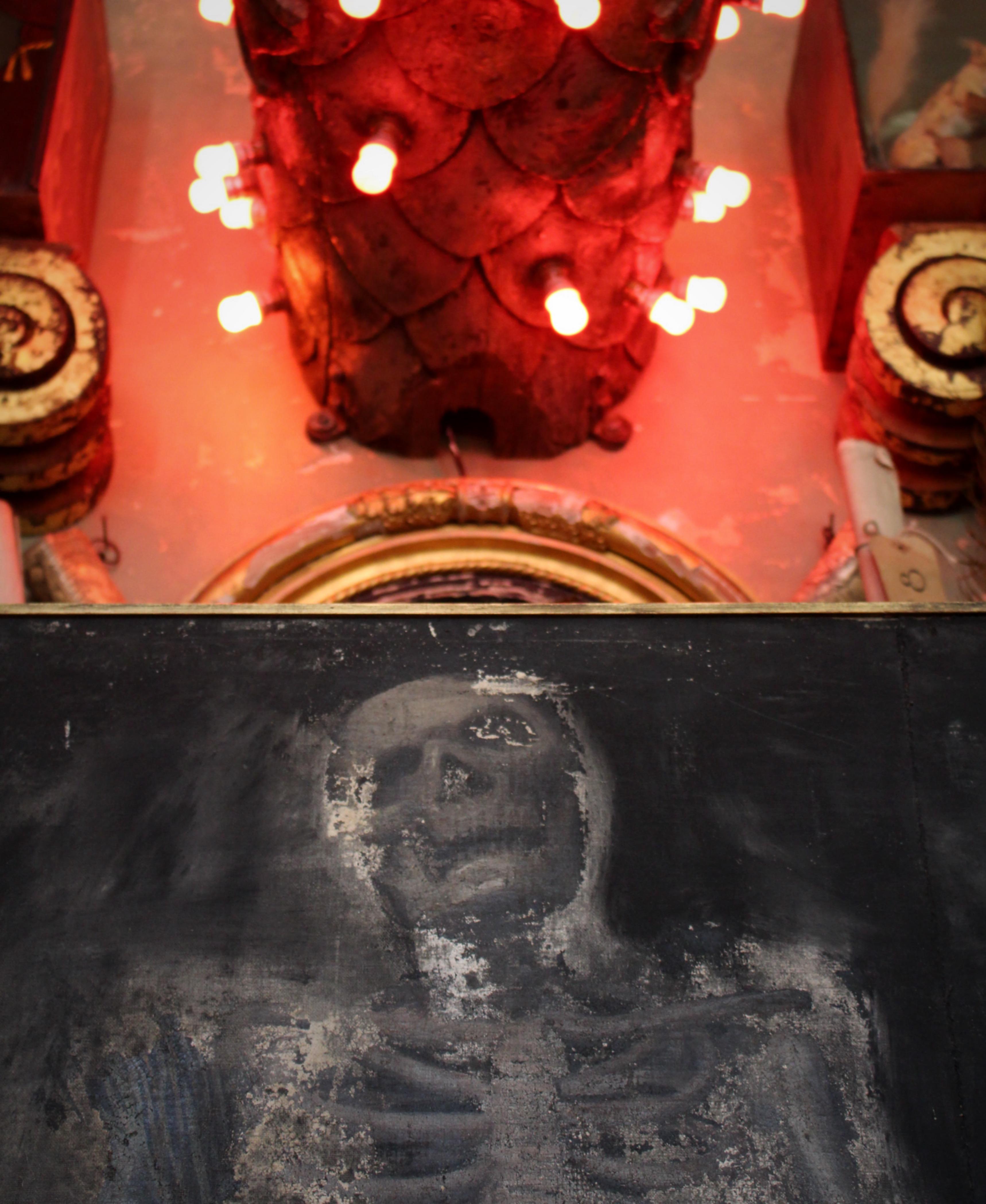 Scuola italiana del primo Ottocento Memento Mori Olio su tela Welcome Death in vendita 9