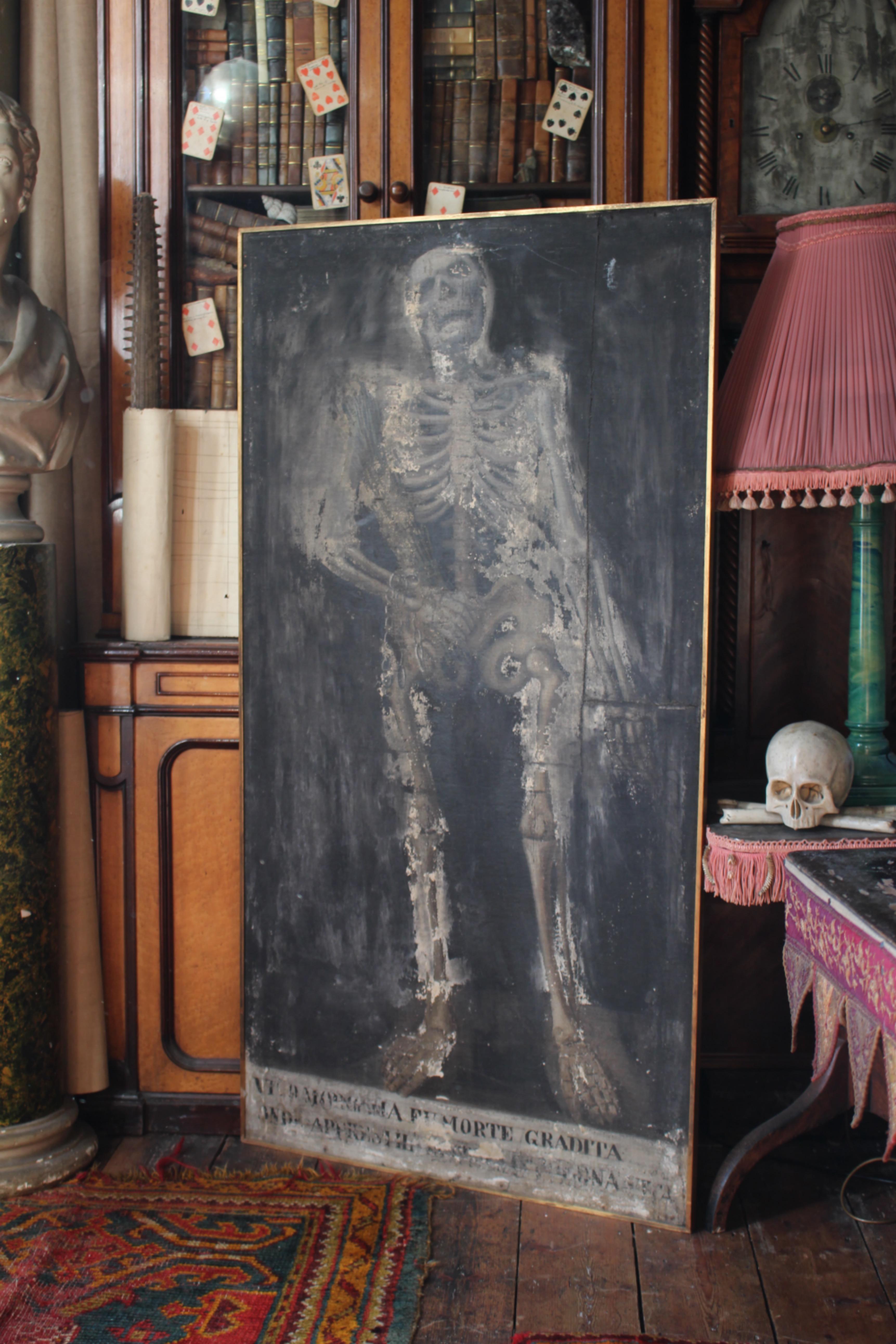 XIX secolo Scuola italiana del primo Ottocento Memento Mori Olio su tela Welcome Death in vendita