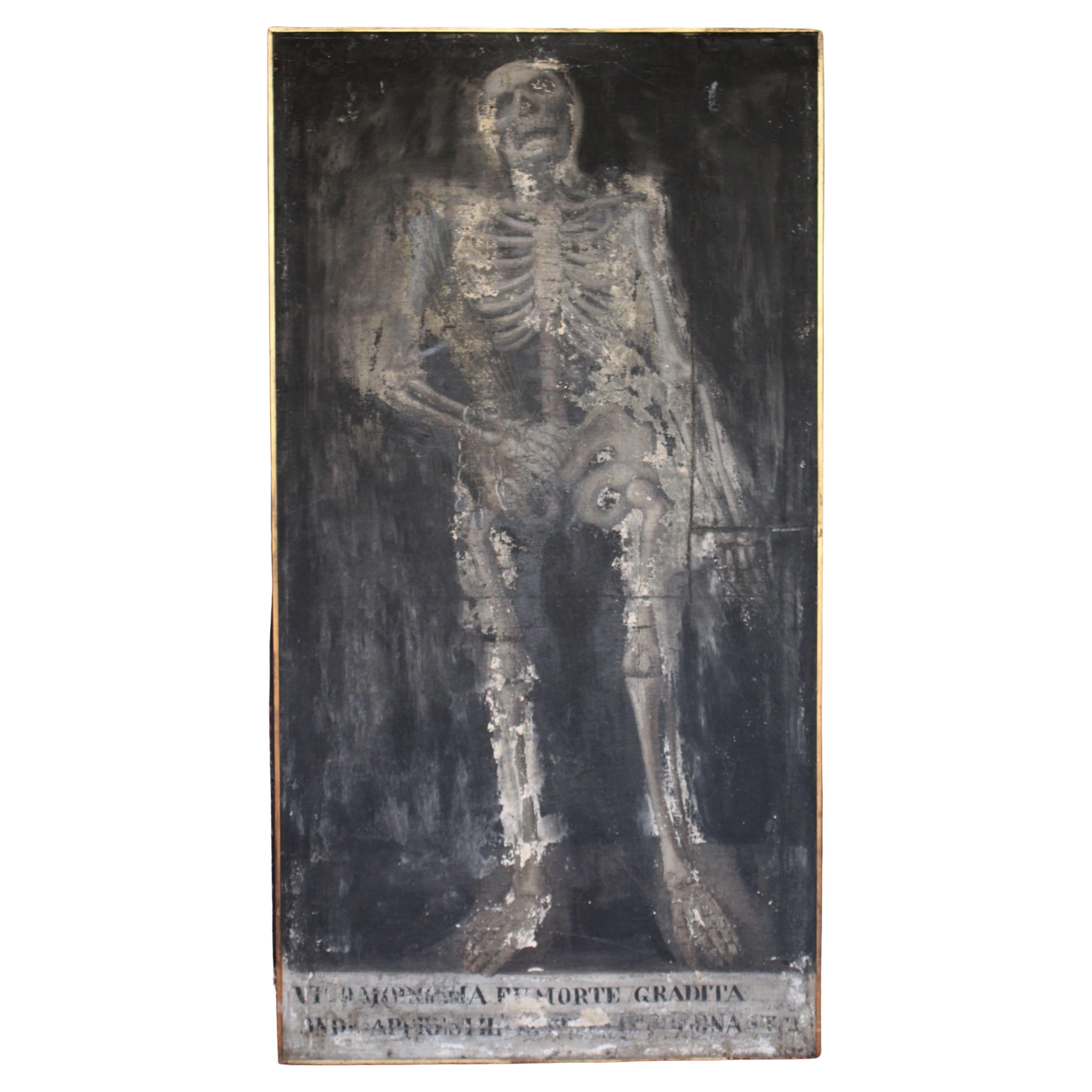 Óleo sobre lienzo Memento Mori de la Escuela Italiana de principios del siglo XIX Muerte Bienvenida