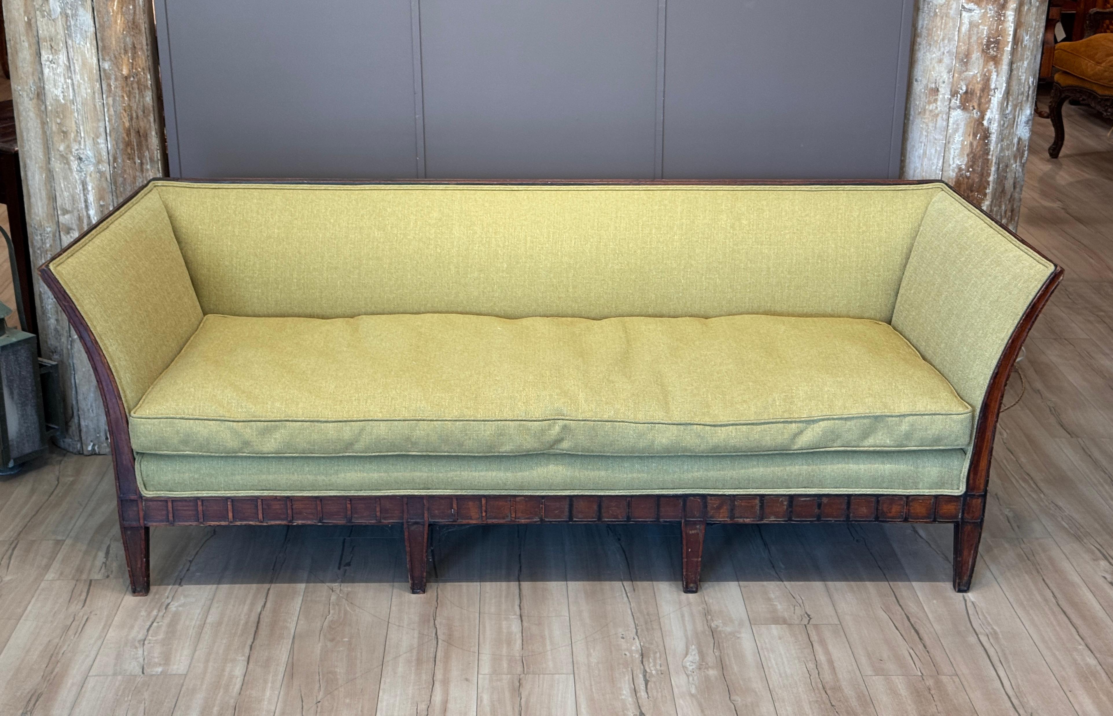 Neoclassical Early 19th Century Italian Upholstered Sofa With Carved Walnut Frame For Sale