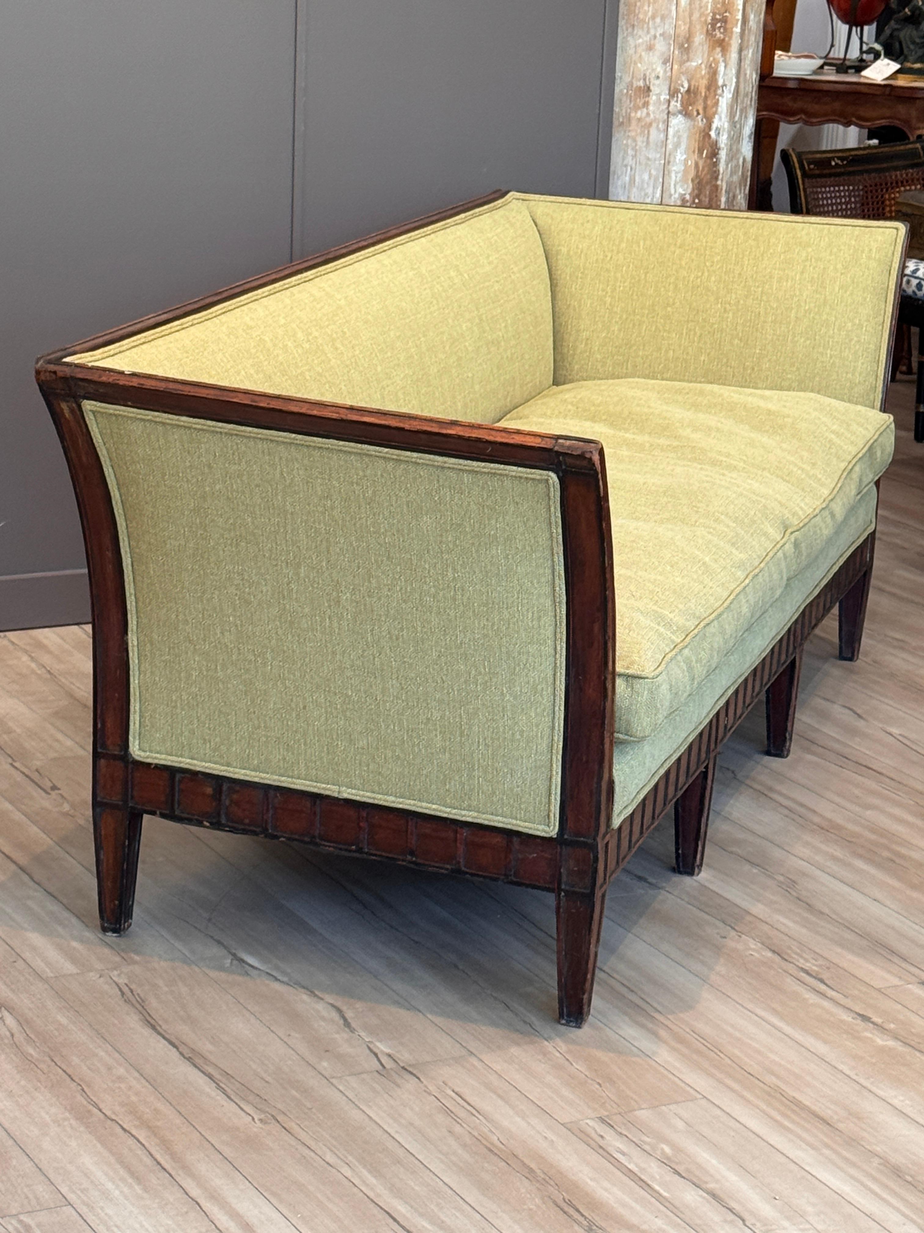 Upholstery Early 19th Century Italian Upholstered Sofa With Carved Walnut Frame For Sale