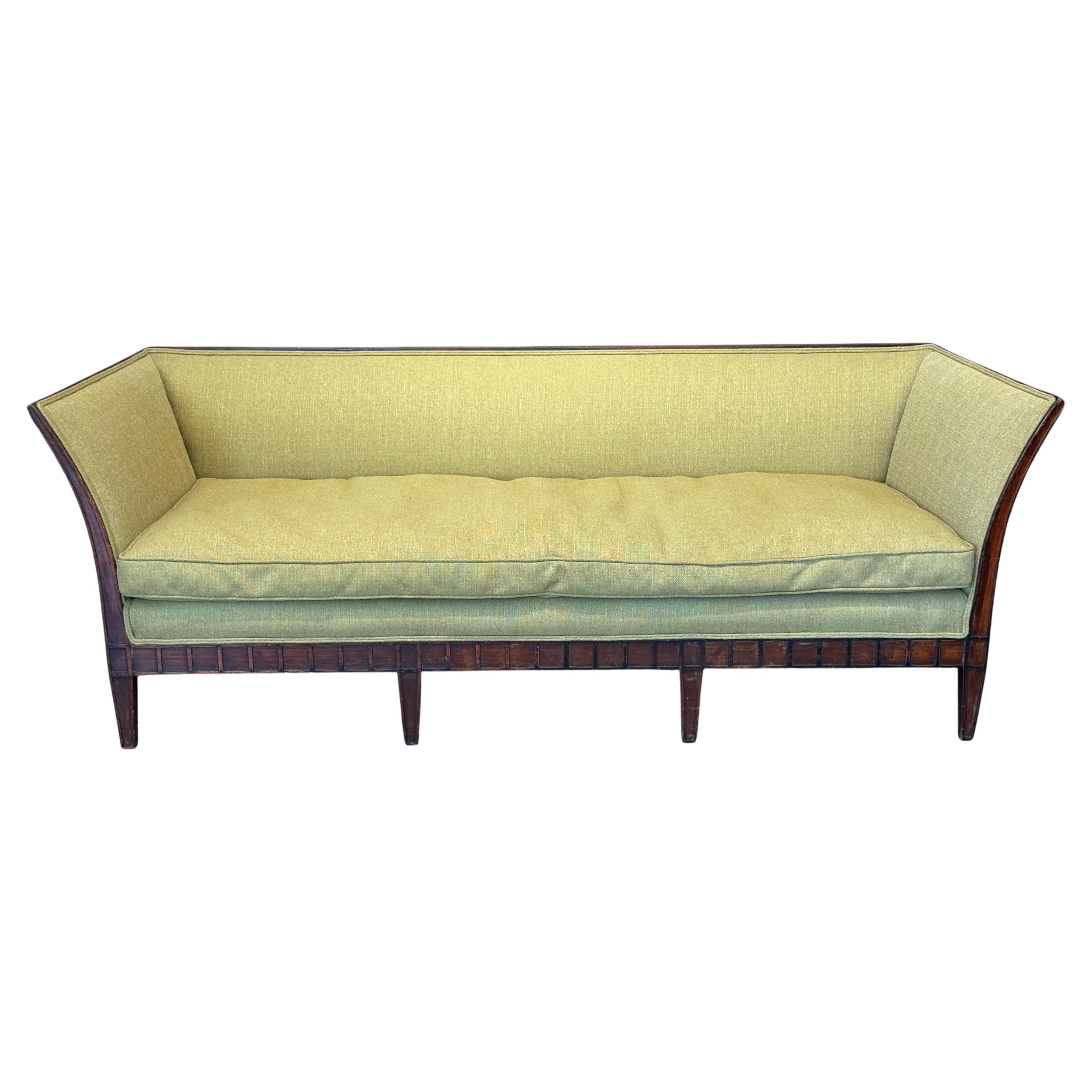 Early 19th Century Italian Upholstered Sofa With Carved Walnut Frame For Sale