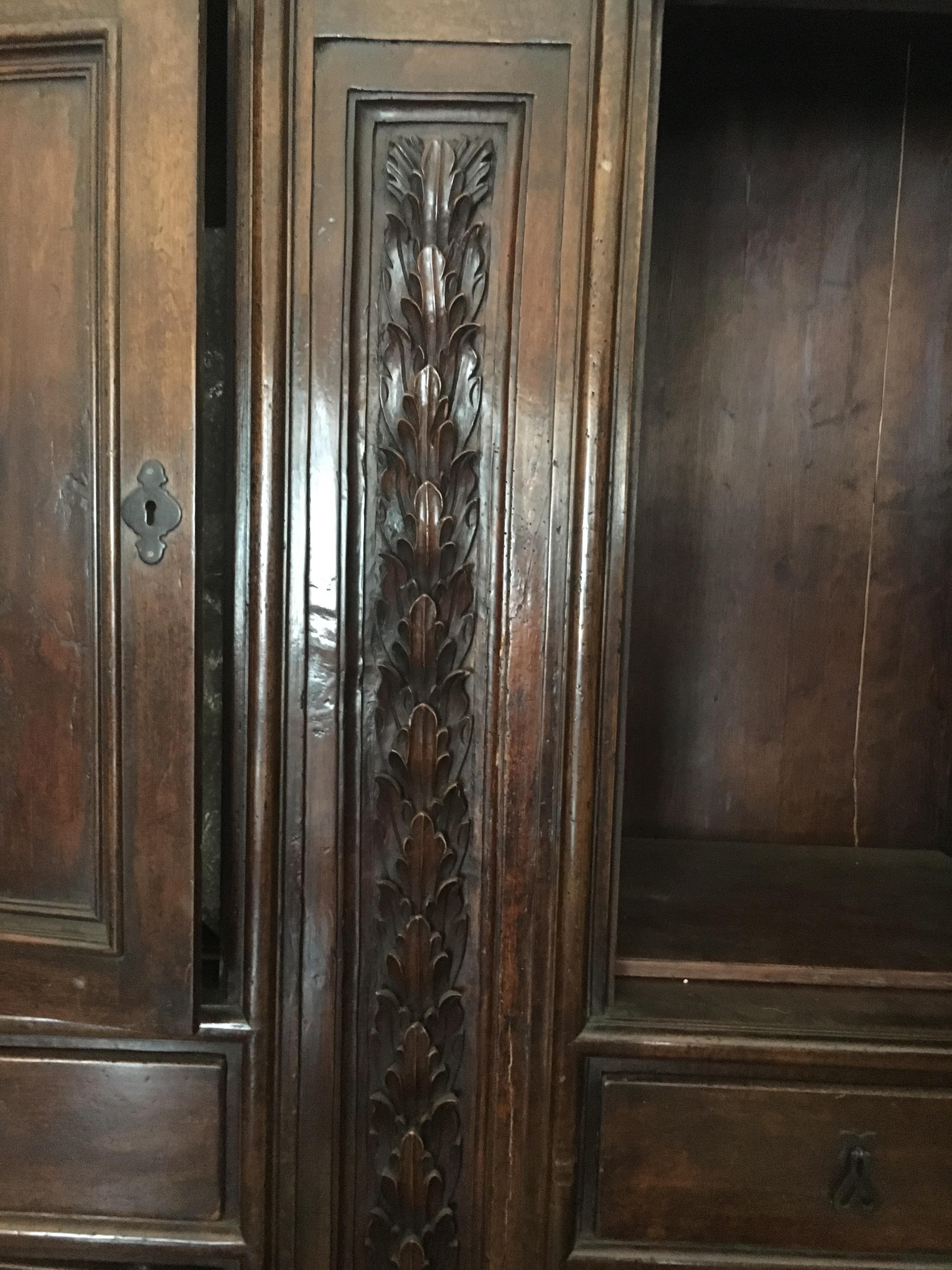 Early 19th Century Italian Walnut, Four-Door Cabinet In Excellent Condition In Buchanan, MI