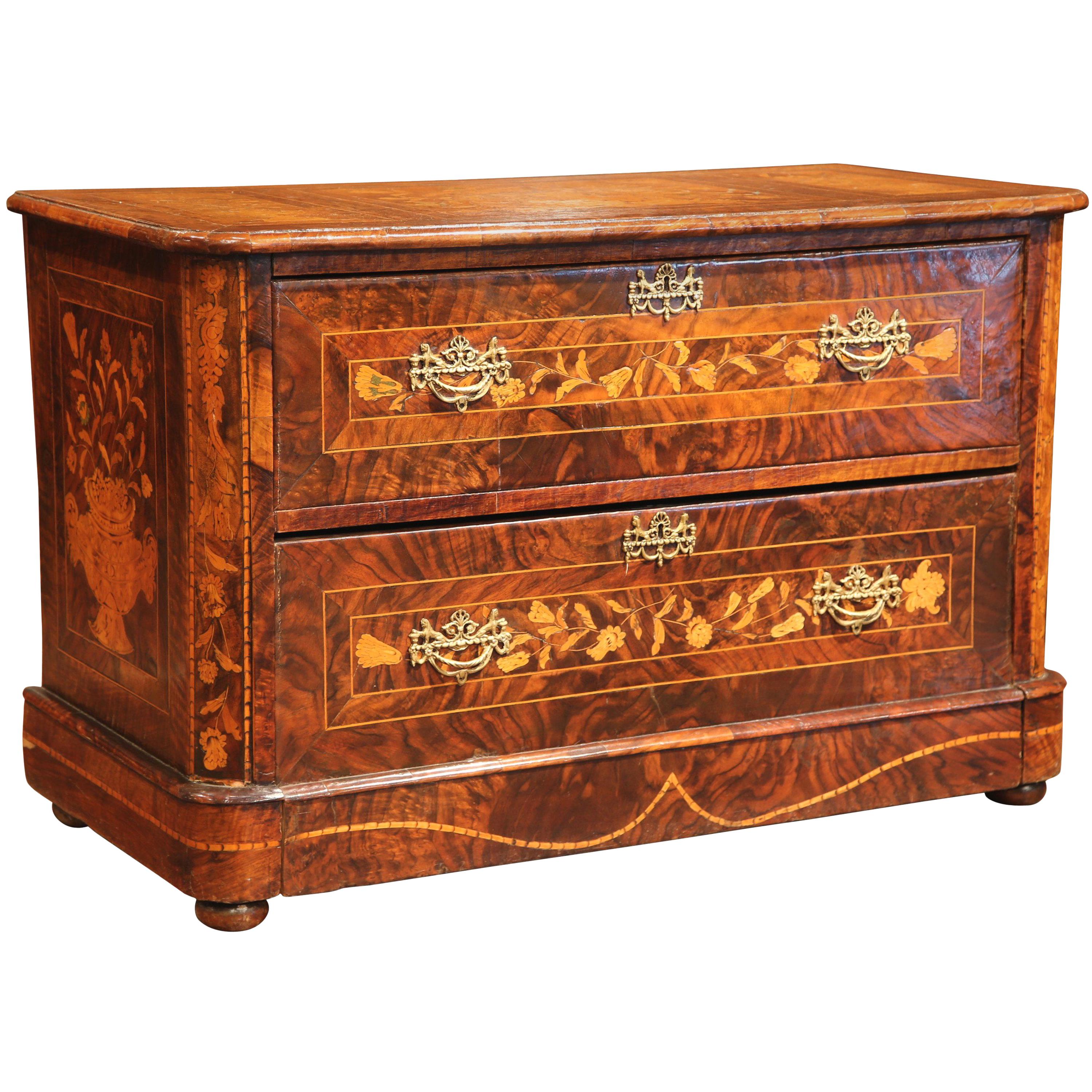 Early 19th Century Italian Walnut Marquetry Two-Drawer Commode