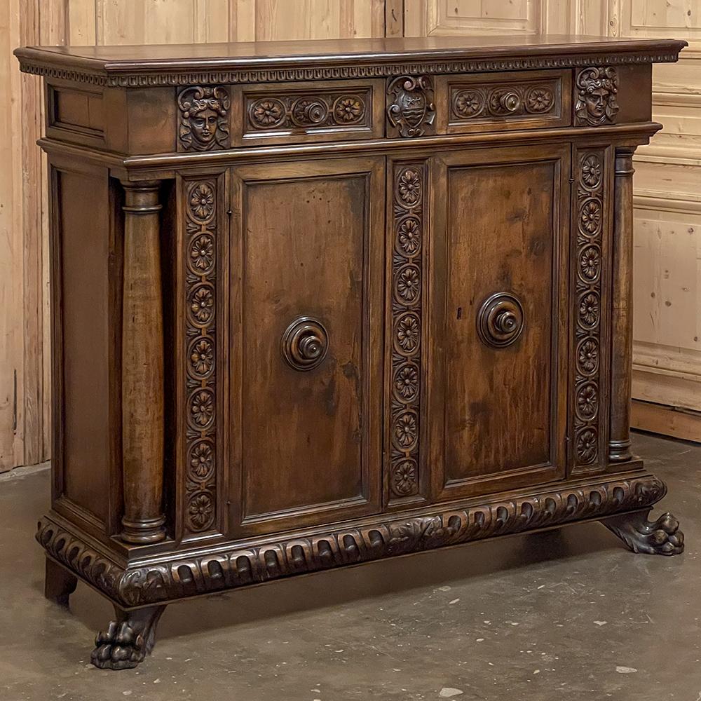Hand-Carved Early 19th Century Italian Walnut Renaissance Revival Buffet For Sale