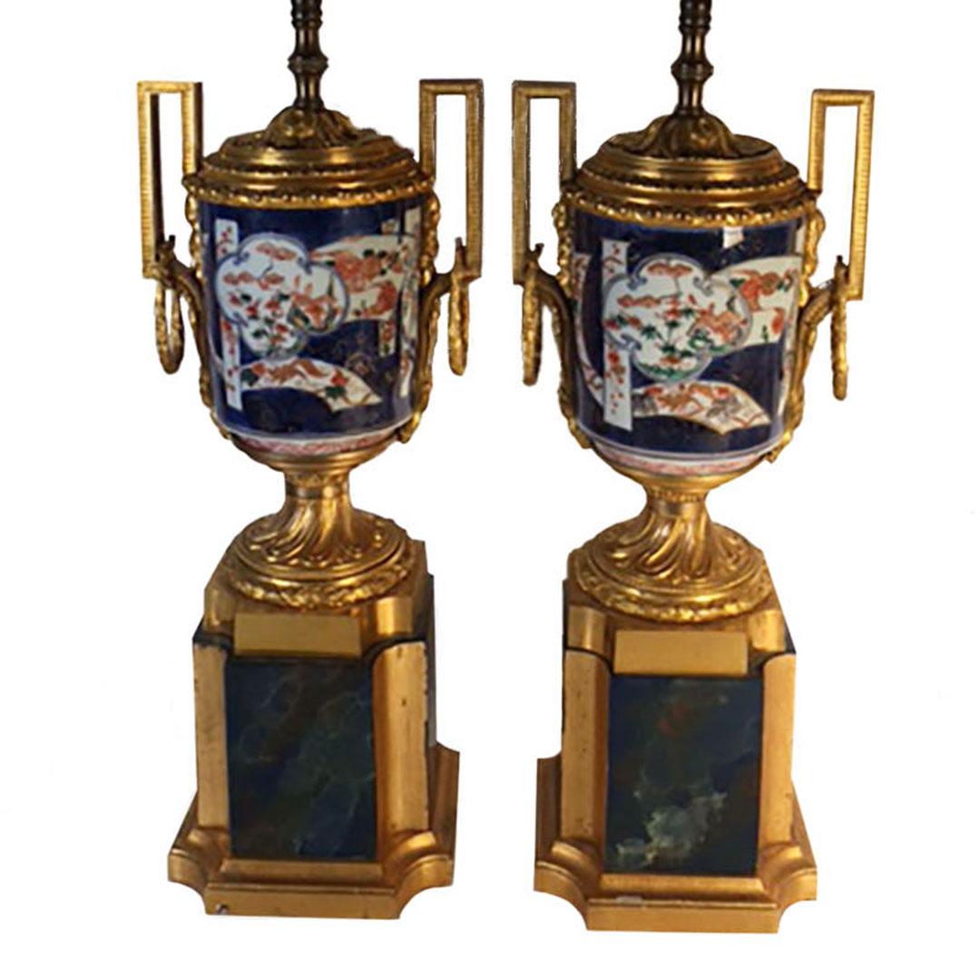 Bronze Early 19th Century Japanese Arita Vases as Lamps For Sale