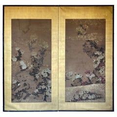 Early 19th Century Japanese Screen with Flowers