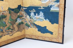 Early 19th century Japanese Screen with Village Scenes, on Gold Leaf