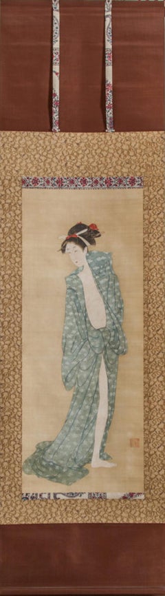 Early 19th Century Japanese Scroll Bijin after the Bath in Summer
