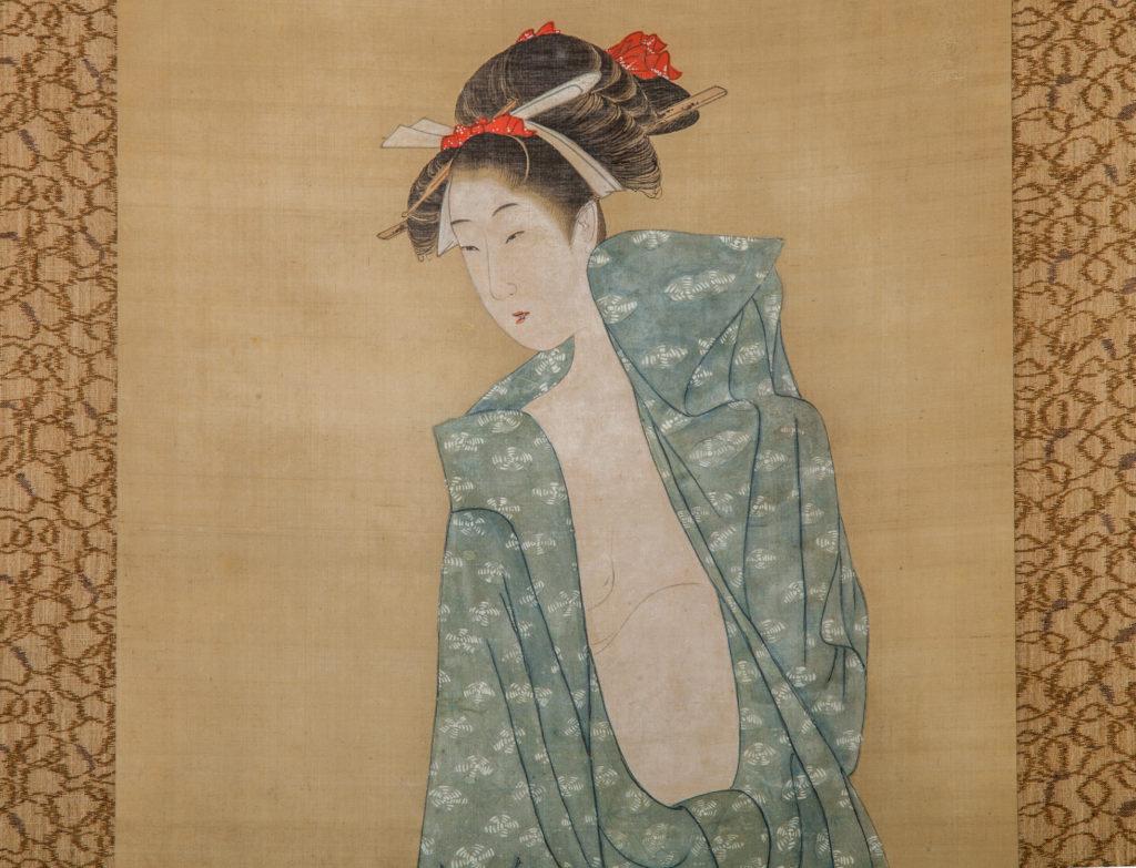 Edo Rouleau japonais du début du 19e siècle Bijin après le bain en été en vente