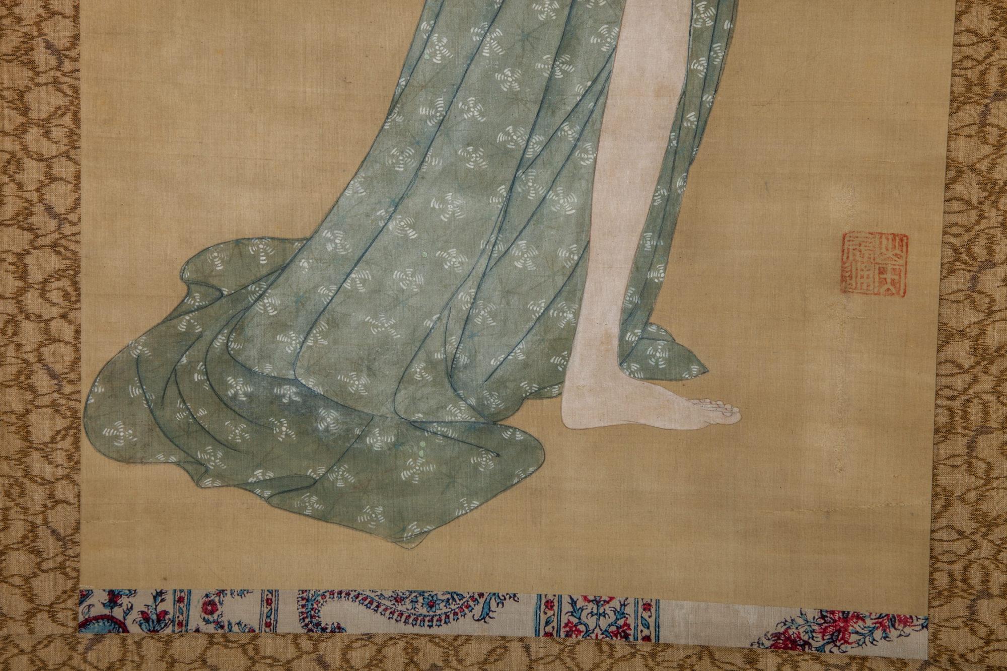 Silk Early 19th Century Japanese Scroll Bijin after the Bath in Summer For Sale
