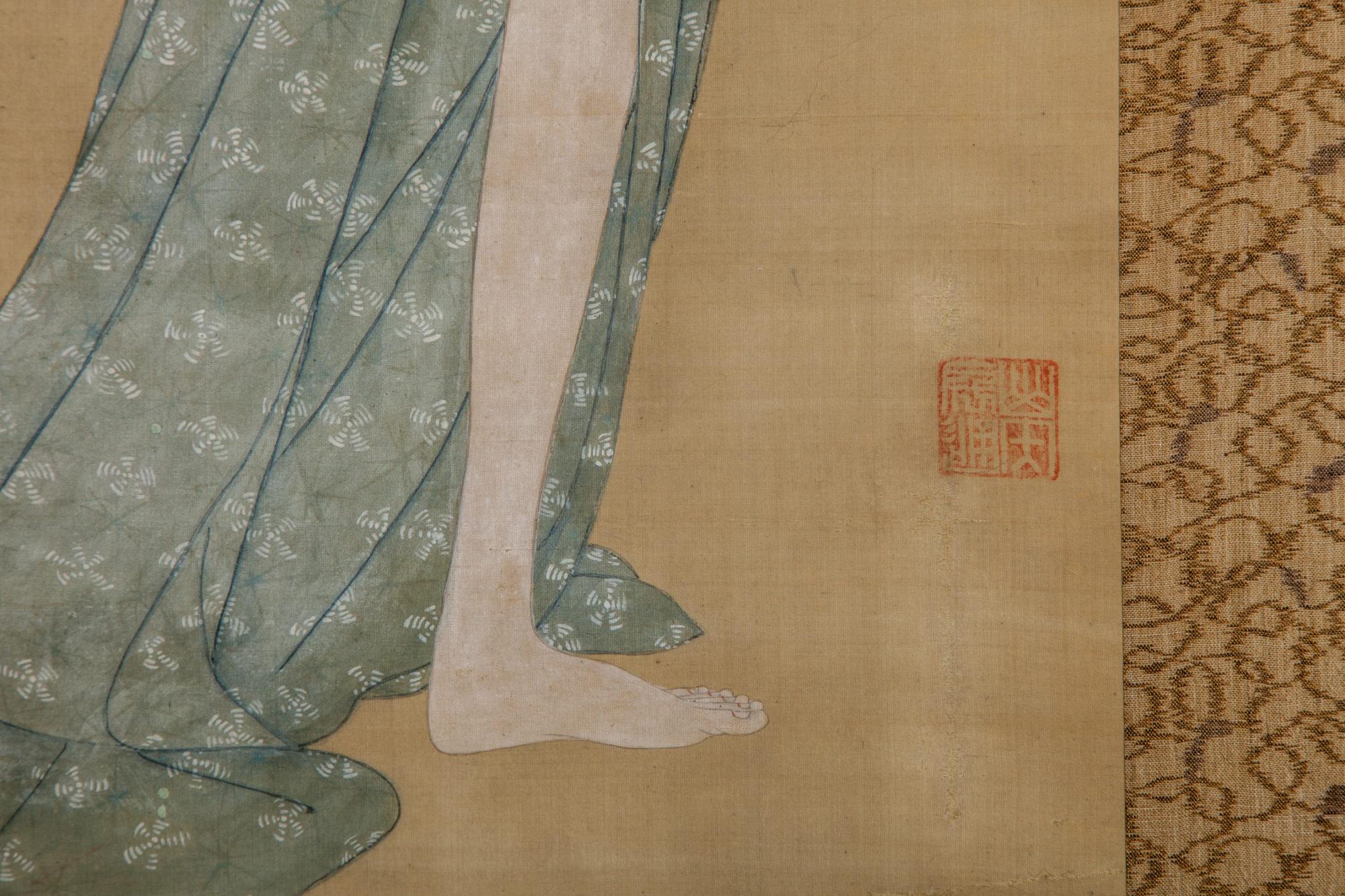 Early 19th Century Japanese Scroll Bijin after the Bath in Summer For Sale 1