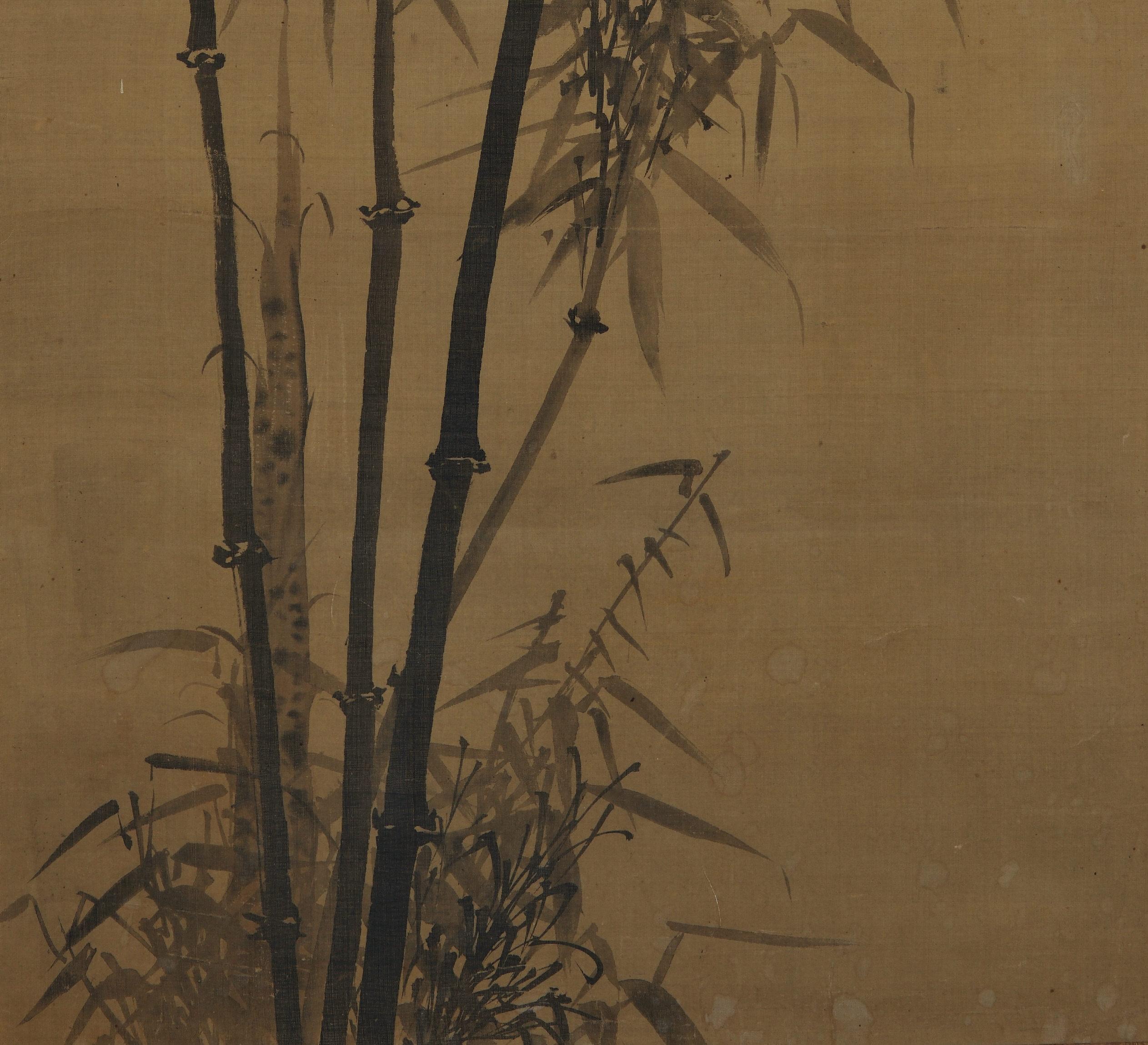 Peint à la main Peinture japonaise, rouleau suspendu, 19e siècle Bambou au clair de lune en vente