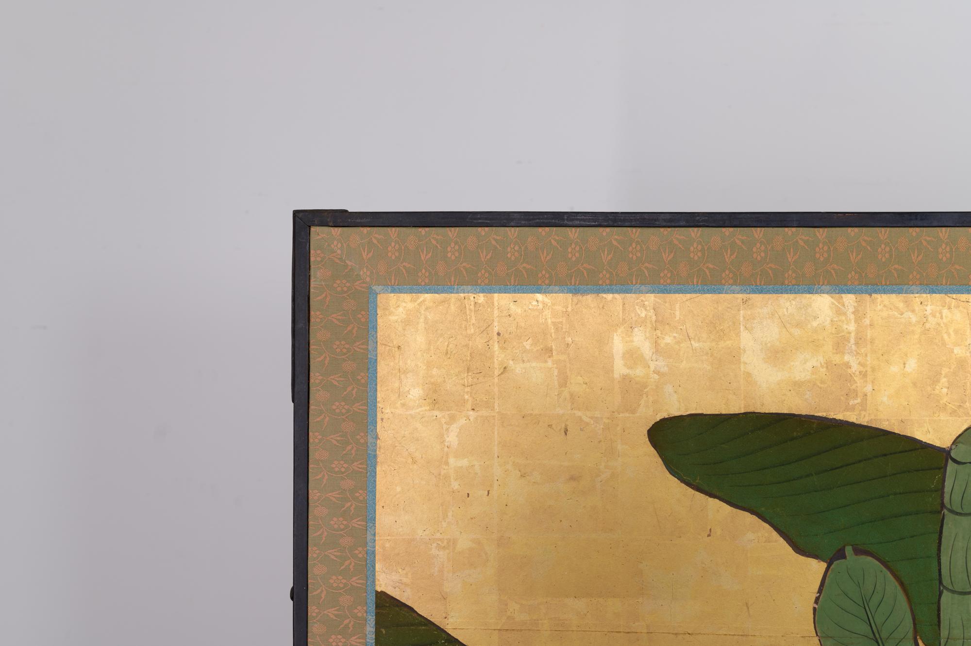 Early 19th Century Japanese Six-Panel Screen, Tropical Garden For Sale 6