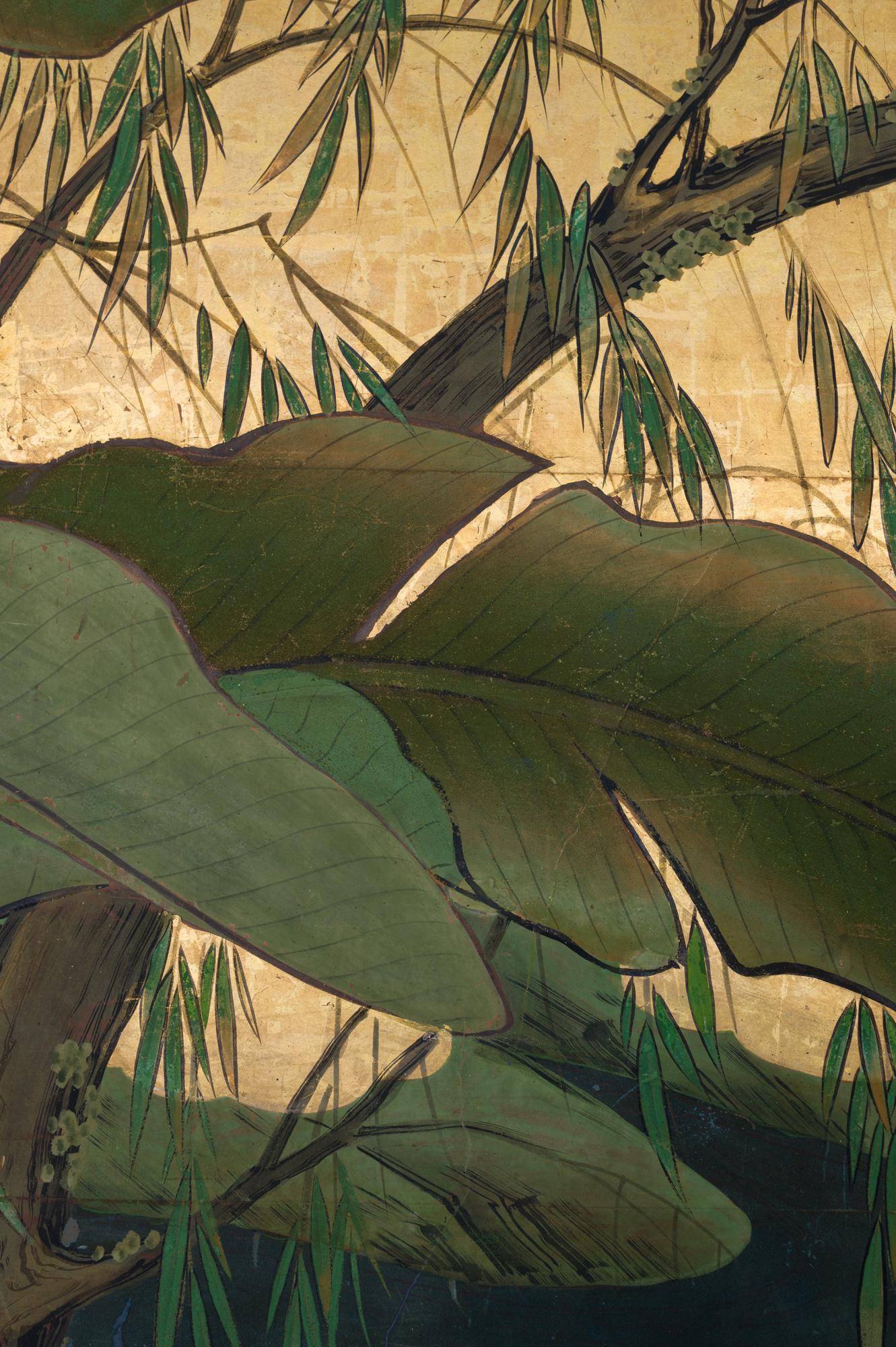 Early 19th Century Japanese Six-Panel Screen, Tropical Garden For Sale 1