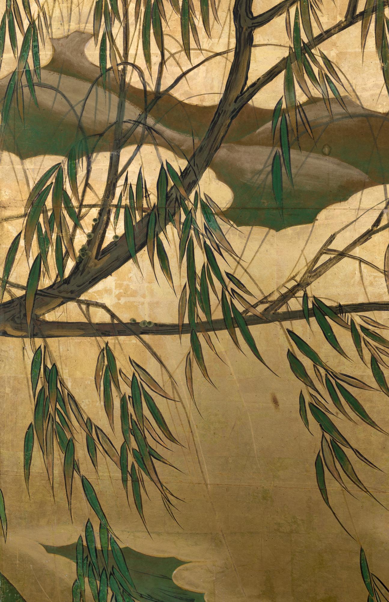 Early 19th Century Japanese Six-Panel Screen, Tropical Garden For Sale 2