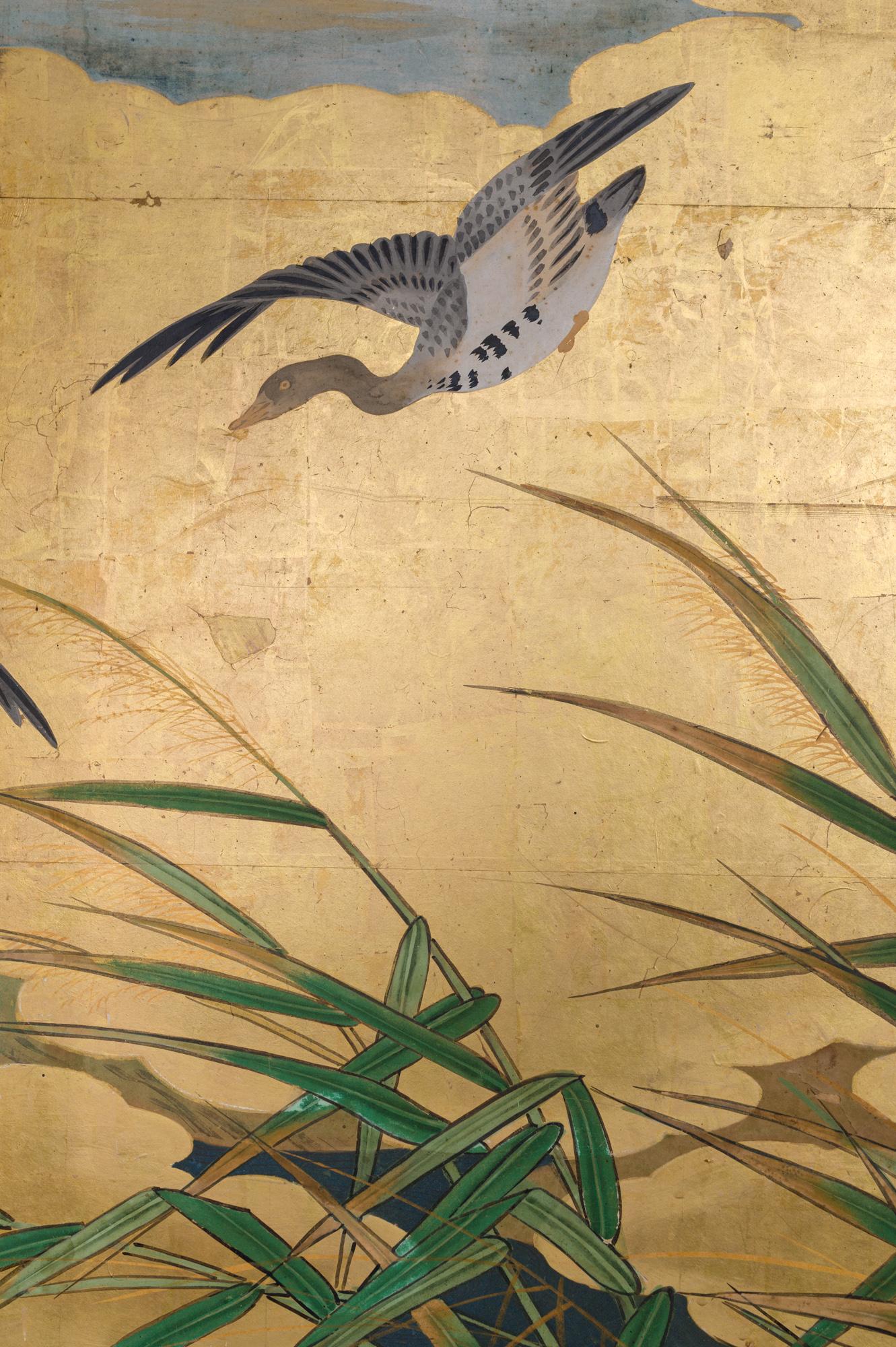 Early 19th Century Japanese Six-Panel Screen, Tropical Garden For Sale 5
