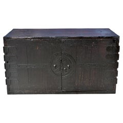 Early 19th Century Japanese Tansu with Calligraphy Original Iron
