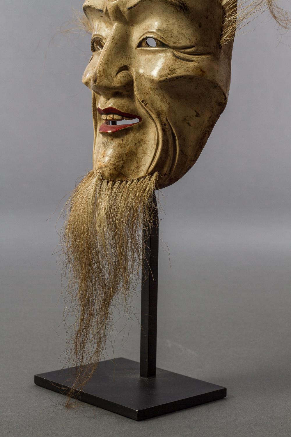 Early 19th Century Japanese Wood Noh Mask In Good Condition For Sale In Hudson, NY