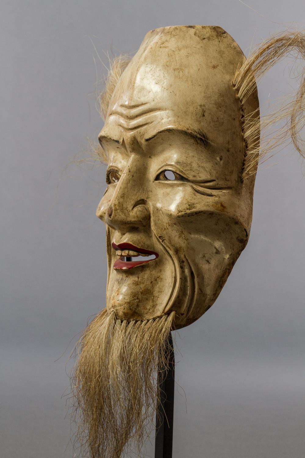 Gesso Early 19th Century Japanese Wood Noh Mask For Sale