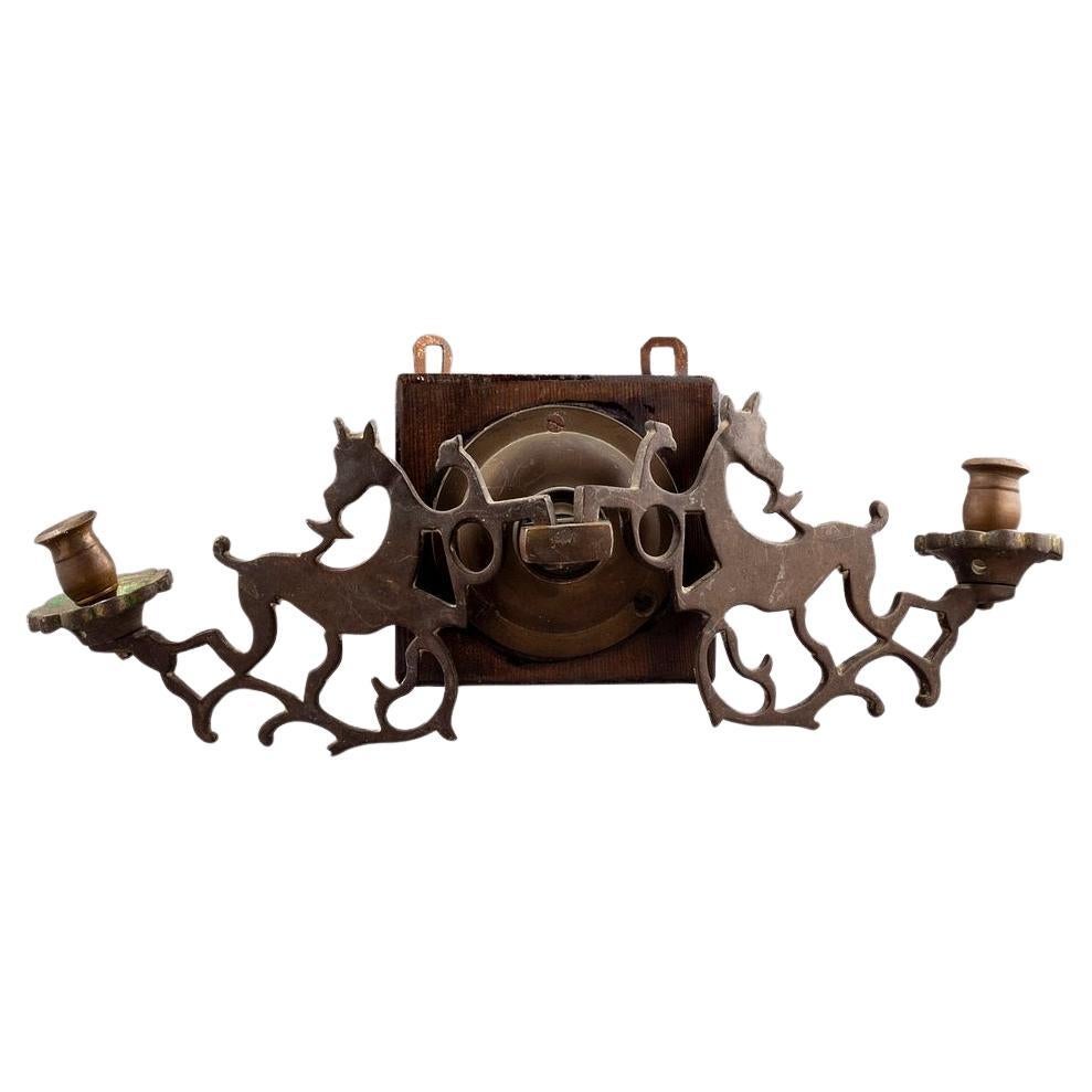 Early 19th-Century Jewish Wall Double Candle Holder with Deer Motif