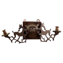 Early 19th-Century Jewish Wall Double Candle Holder with Deer Motif