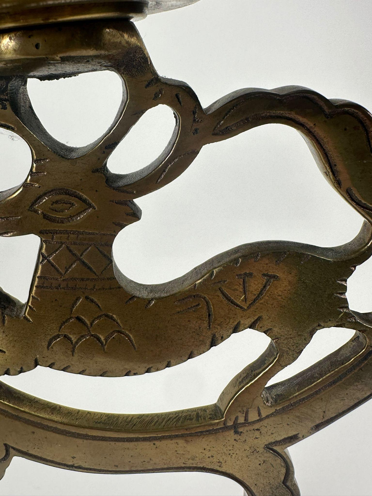Early 19th-Century Jewish Polish Sabbath Brass Candelabras with Deer Motif In Excellent Condition For Sale In New York, NY