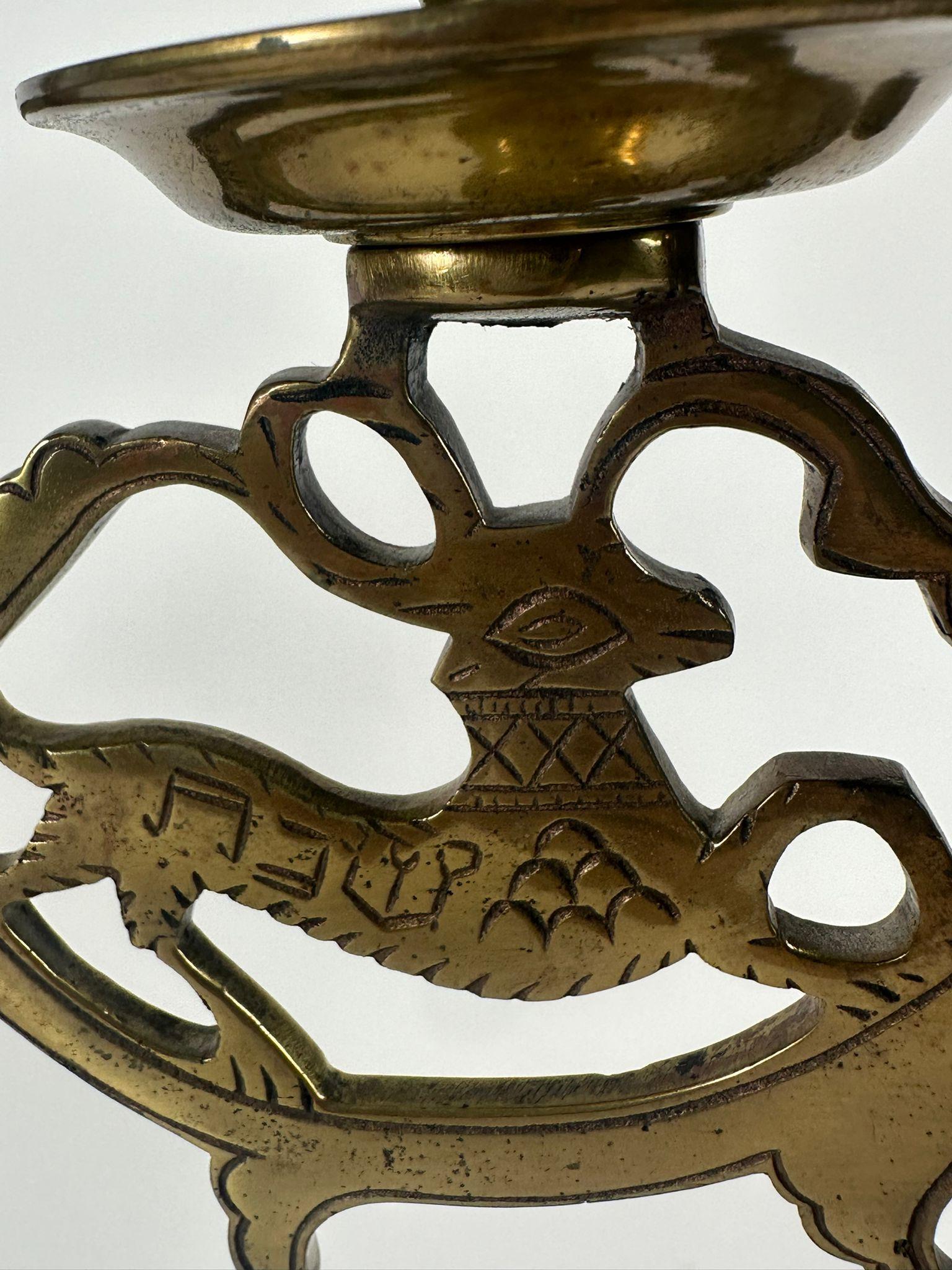 19th Century Early 19th-Century Jewish Polish Sabbath Brass Candelabras with Deer Motif For Sale