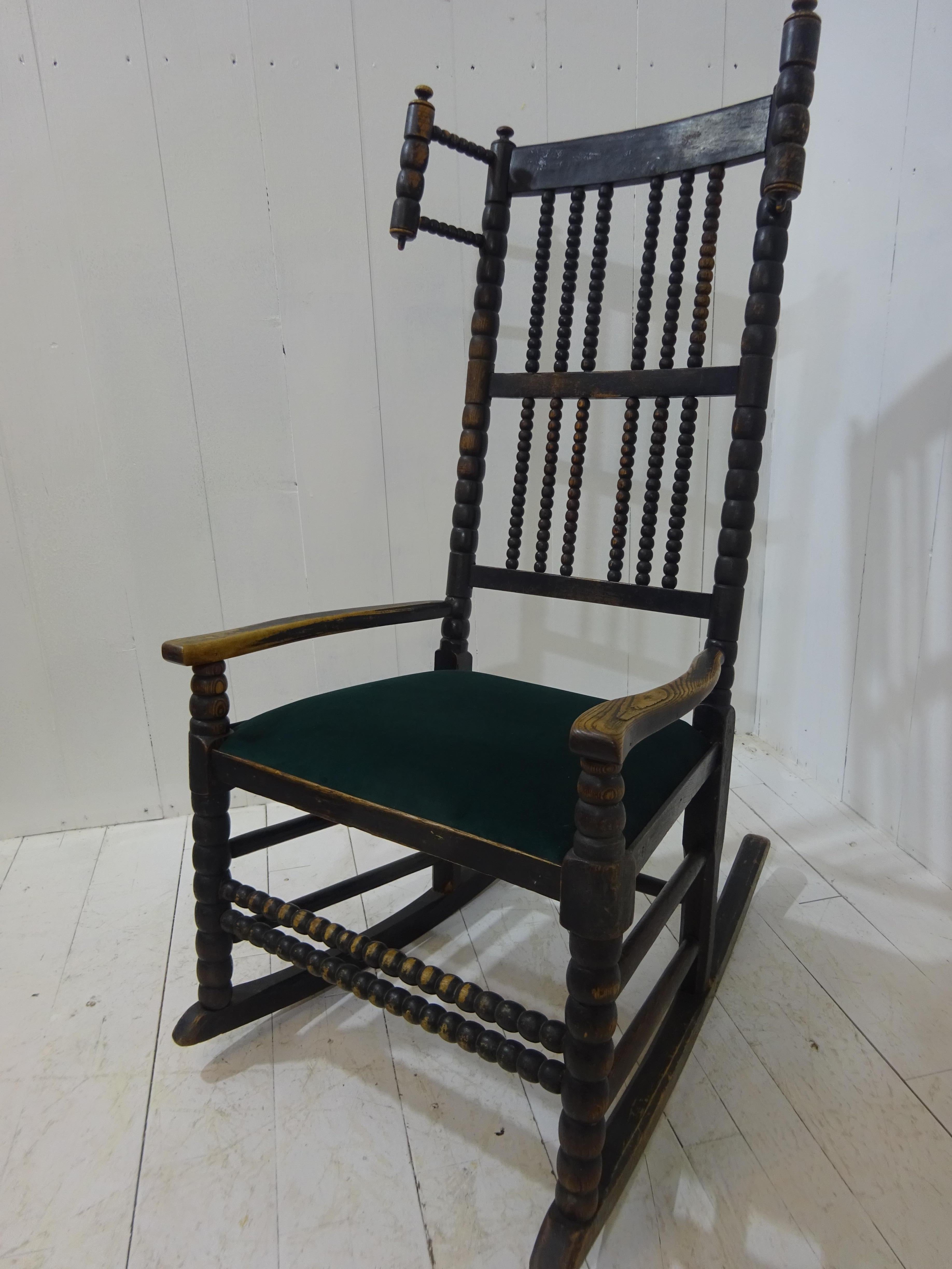 Velvet Early 19th Century Lancashire Bobbin Rocking Chair For Sale