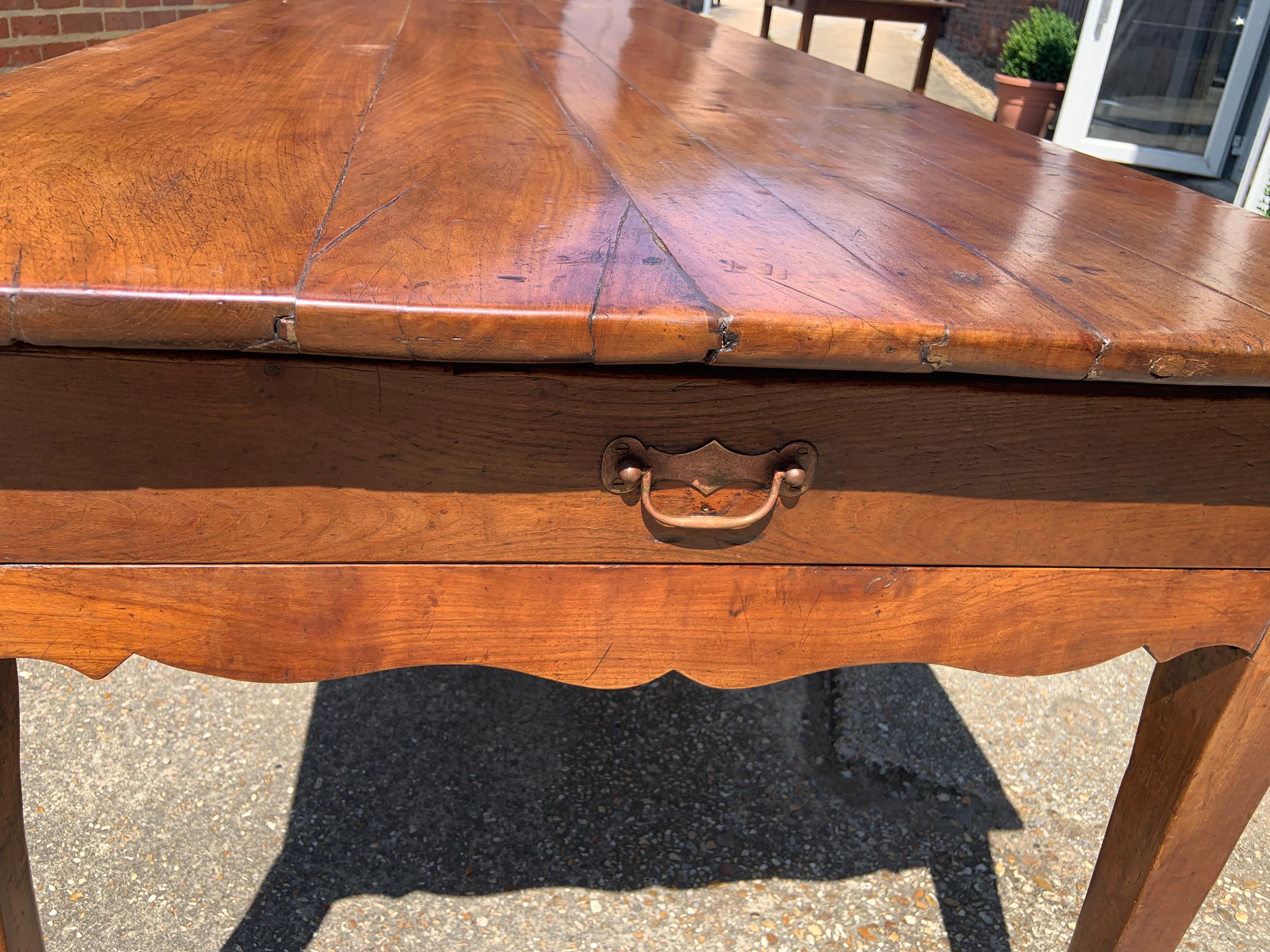 French Provincial Early 19th Century Large Cherry Farmhouse Table