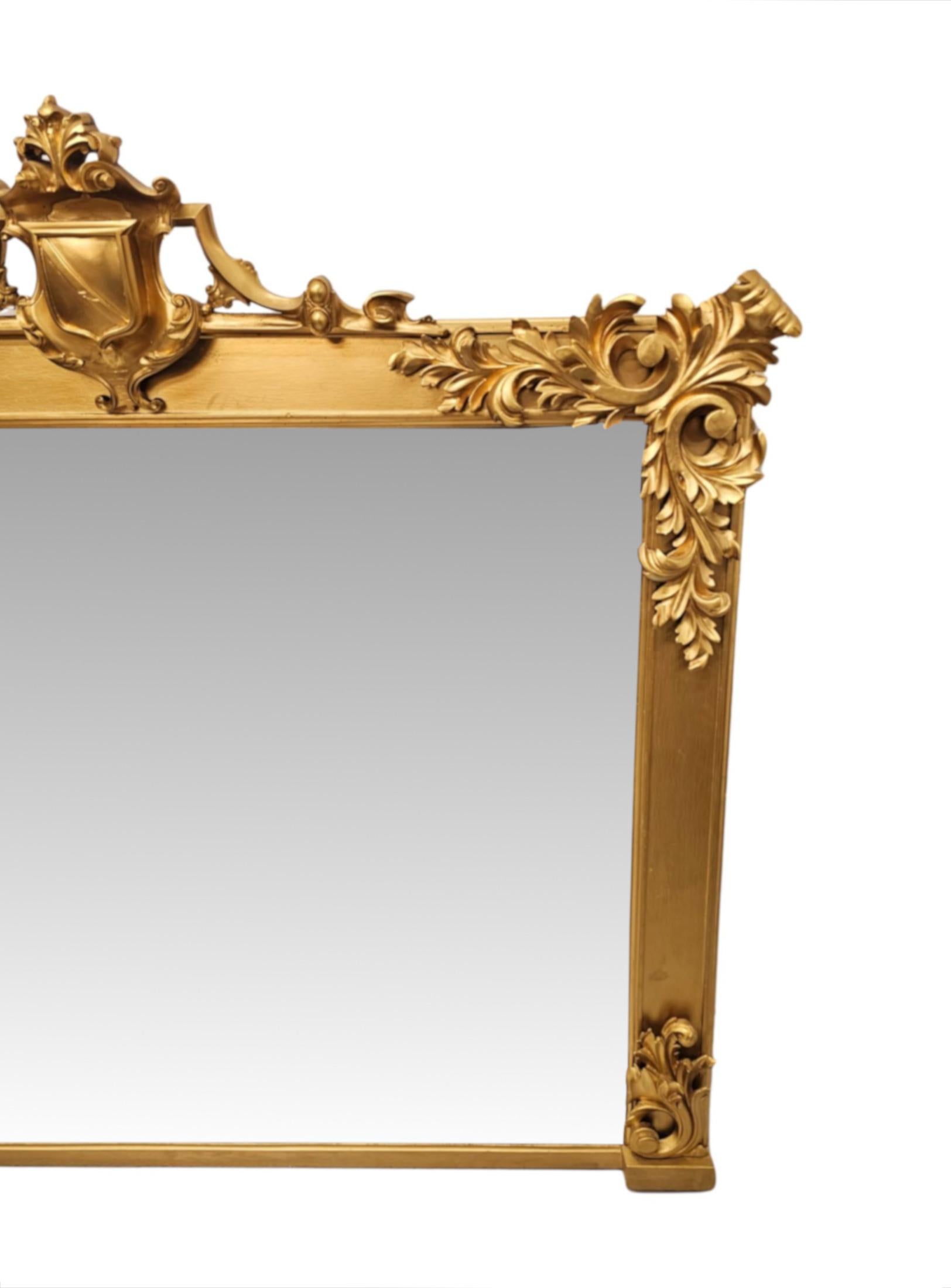 English Early 19th Century Large Irish Giltwood Overmantel Mirror For Sale