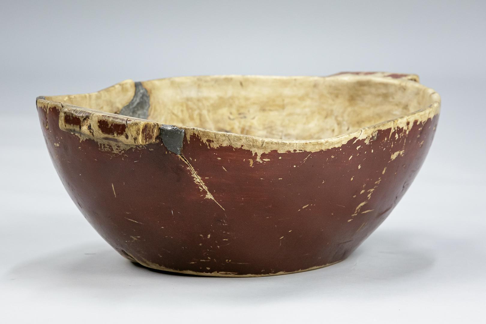 Early 19th Century Large Swedish Dugout Root or Knot Bowl Dated 1811 7