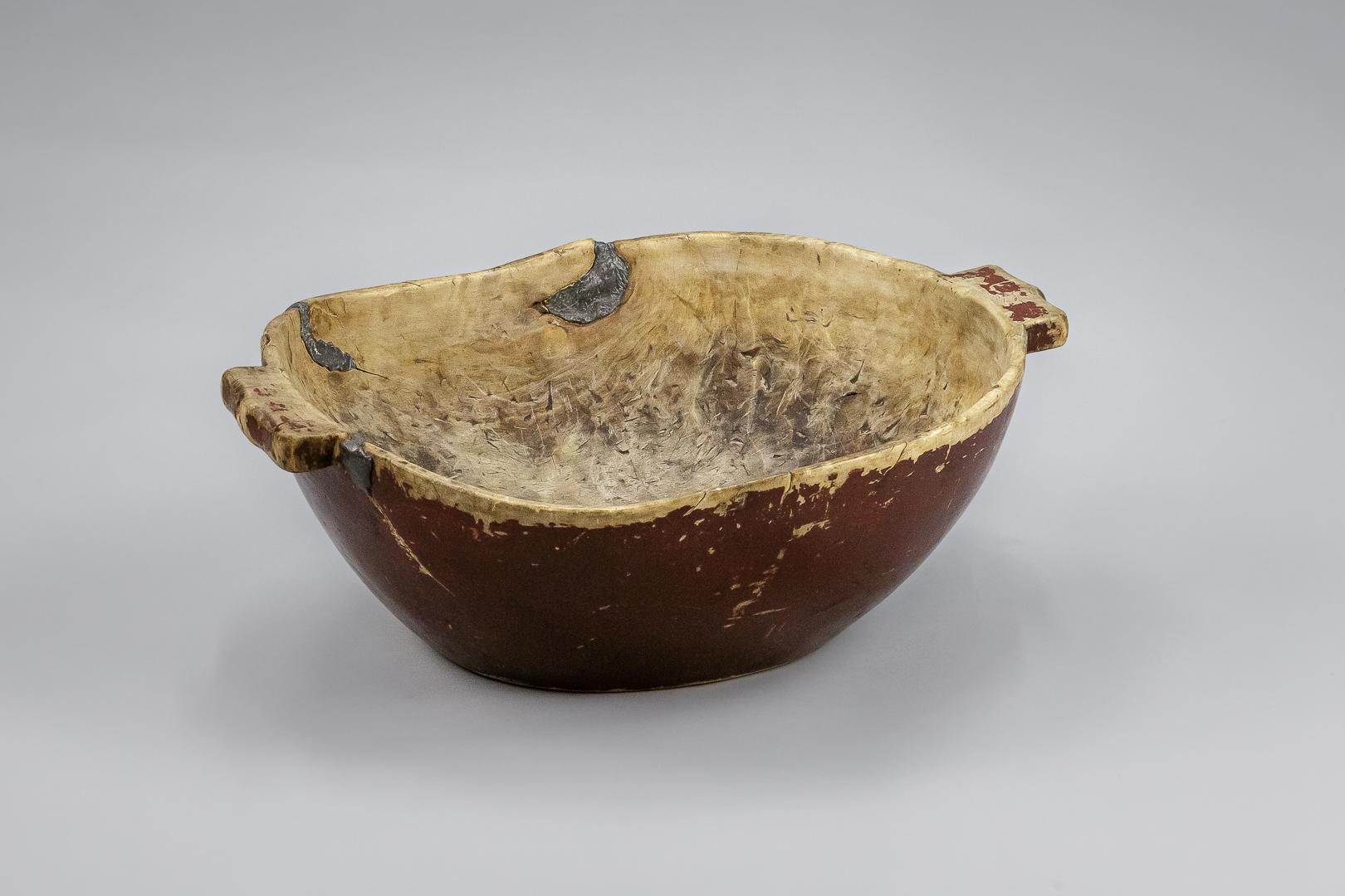 Early 19th Century Large Swedish Dugout Root or Knot Bowl Dated 1811 4