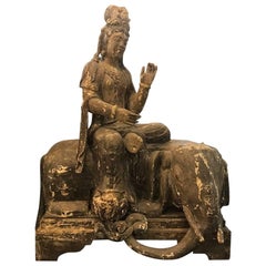 Early 19th Century Large Wooden Hindu Festival Icon of Indra