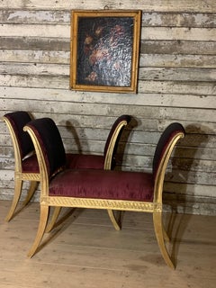 Early 19th Century Late Gustavian pair of gilded stools, made in Stockholm