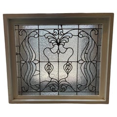 Early 19th Century Leaded Textured Glass Window in Original Wood Frame.