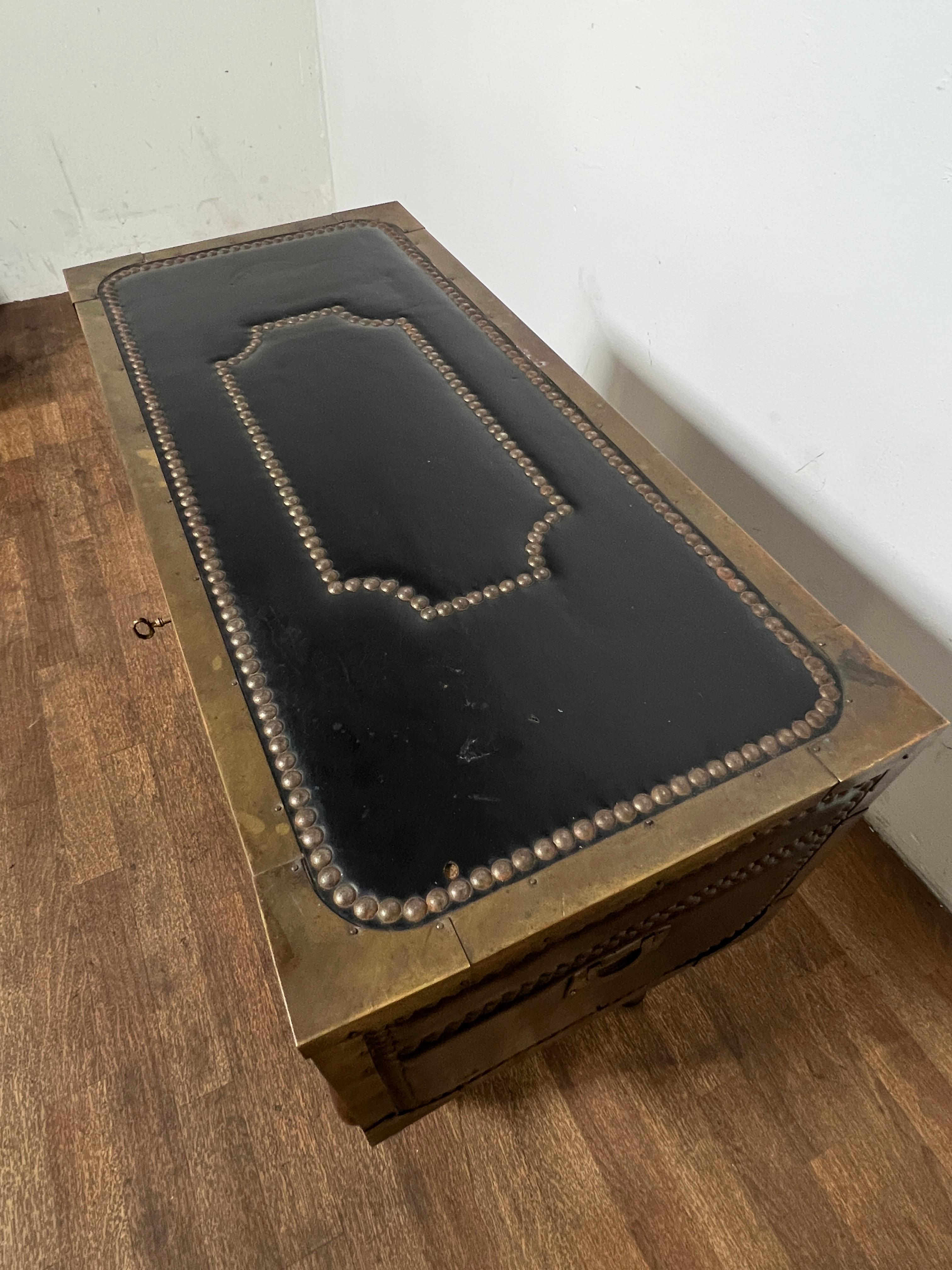 Early 19th Century Leather Clad Camphor Trunk With Nail Head Trim, on Stand For Sale 4