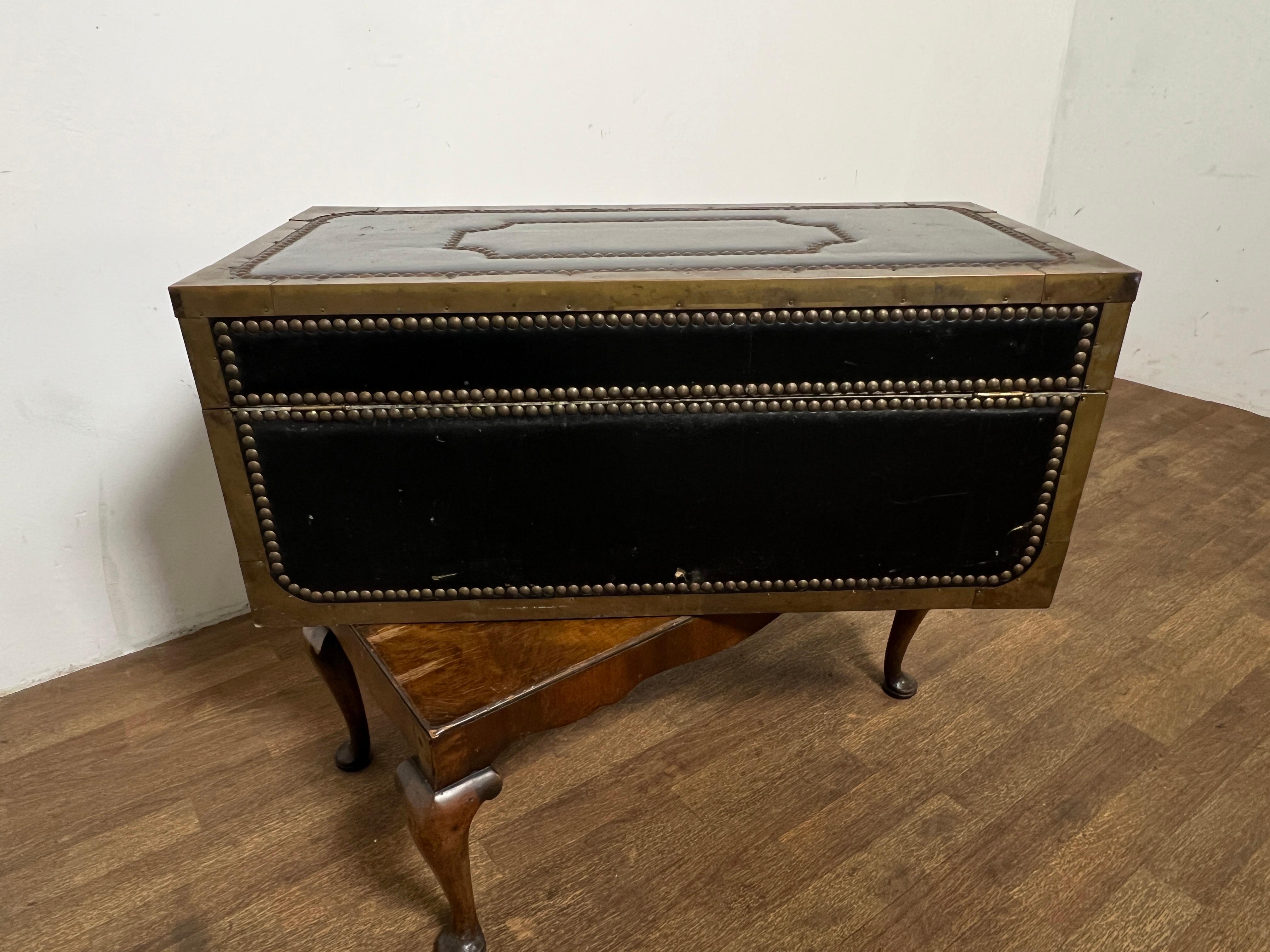 Early 19th Century Leather Clad Camphor Trunk With Nail Head Trim, on Stand For Sale 5