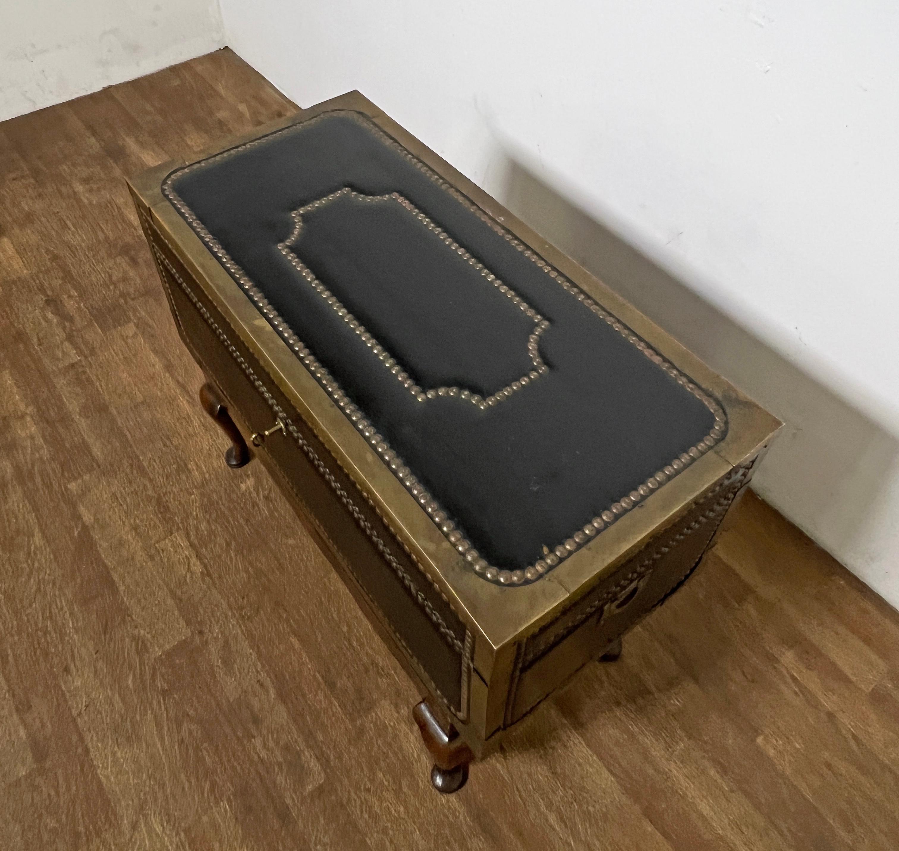 Campaign Early 19th Century Leather Clad Camphor Trunk With Nail Head Trim, on Stand For Sale