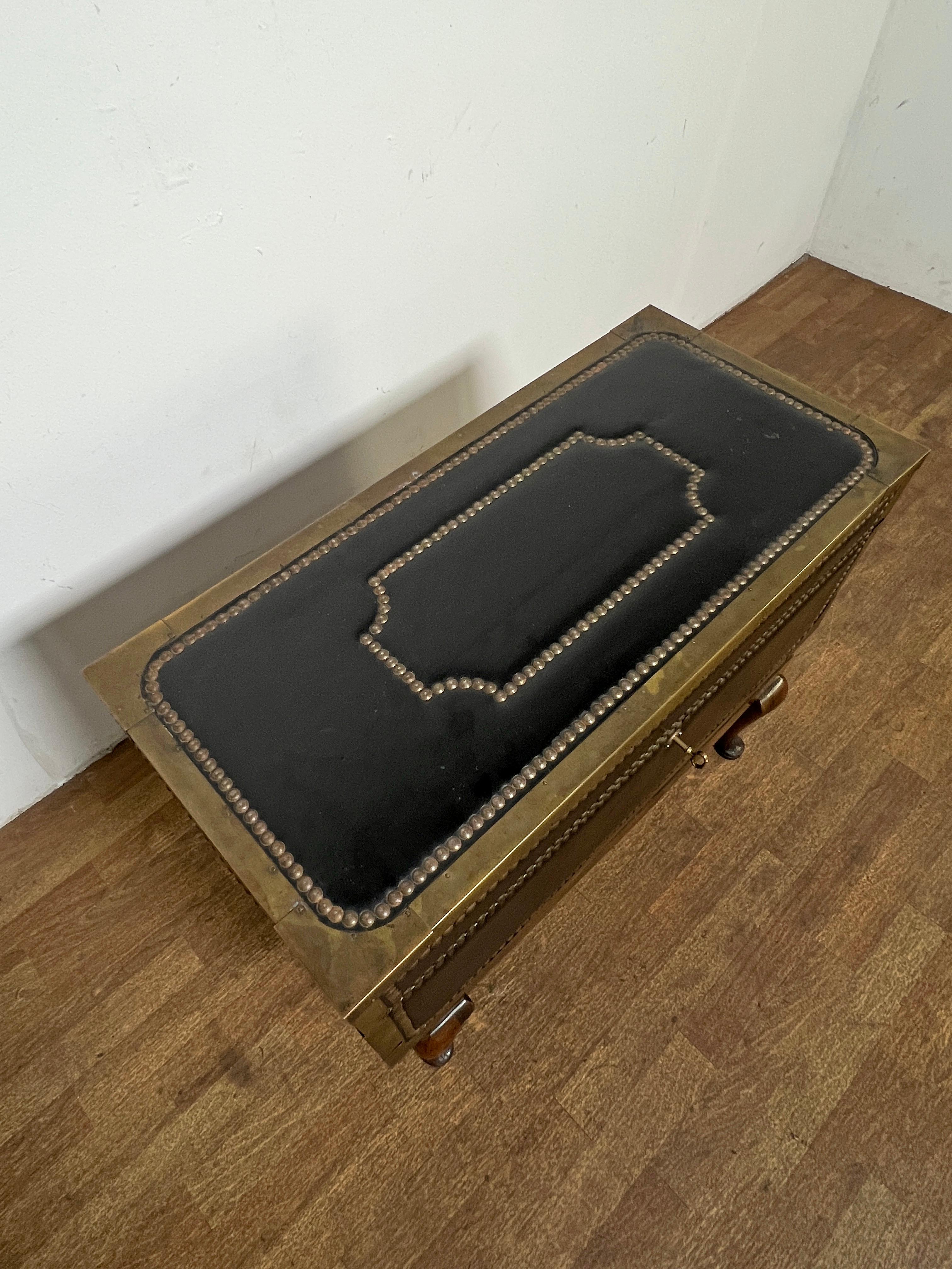 Unknown Early 19th Century Leather Clad Camphor Trunk With Nail Head Trim, on Stand For Sale