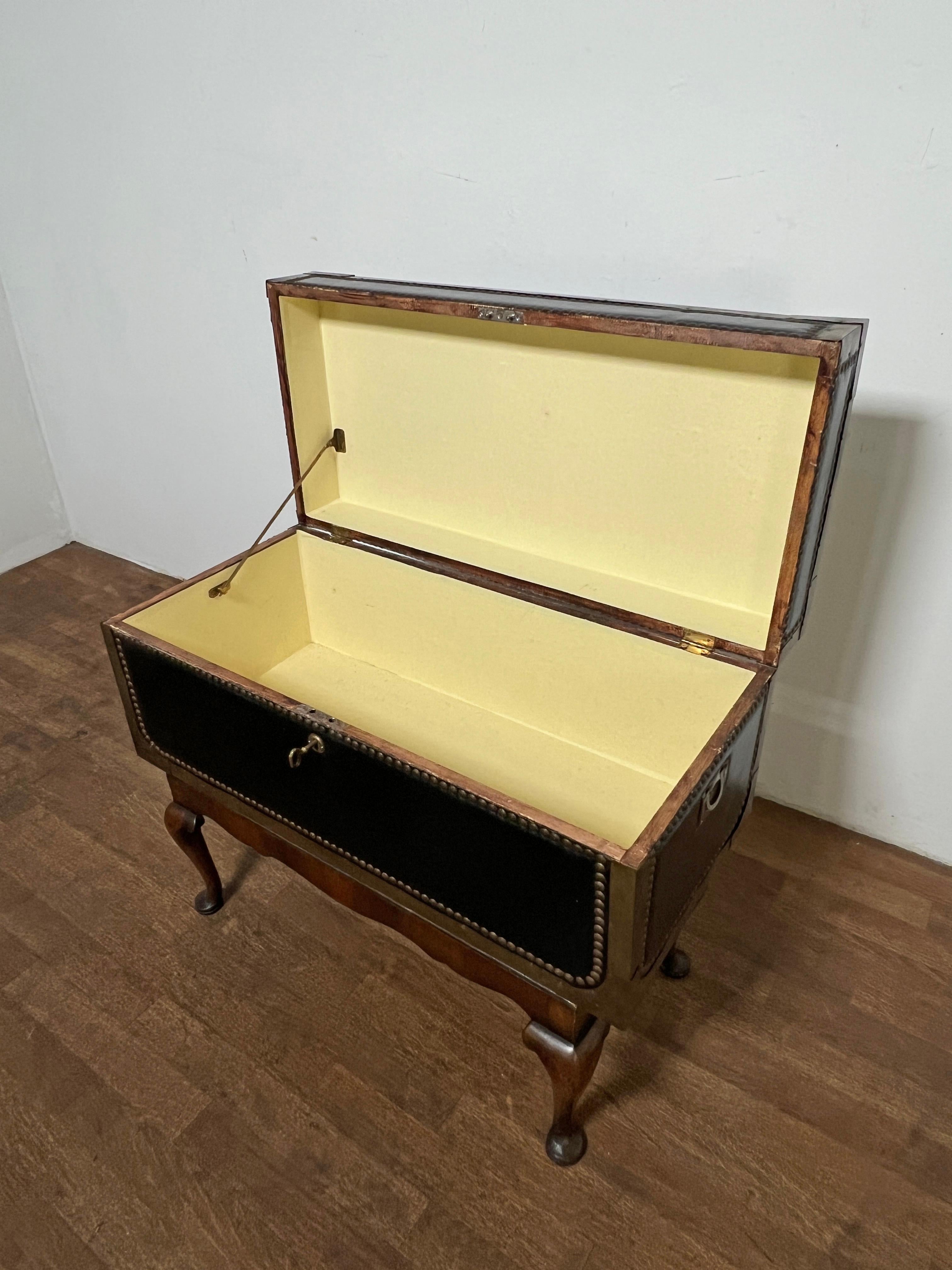 Early 19th Century Leather Clad Camphor Trunk With Nail Head Trim, on Stand For Sale 1