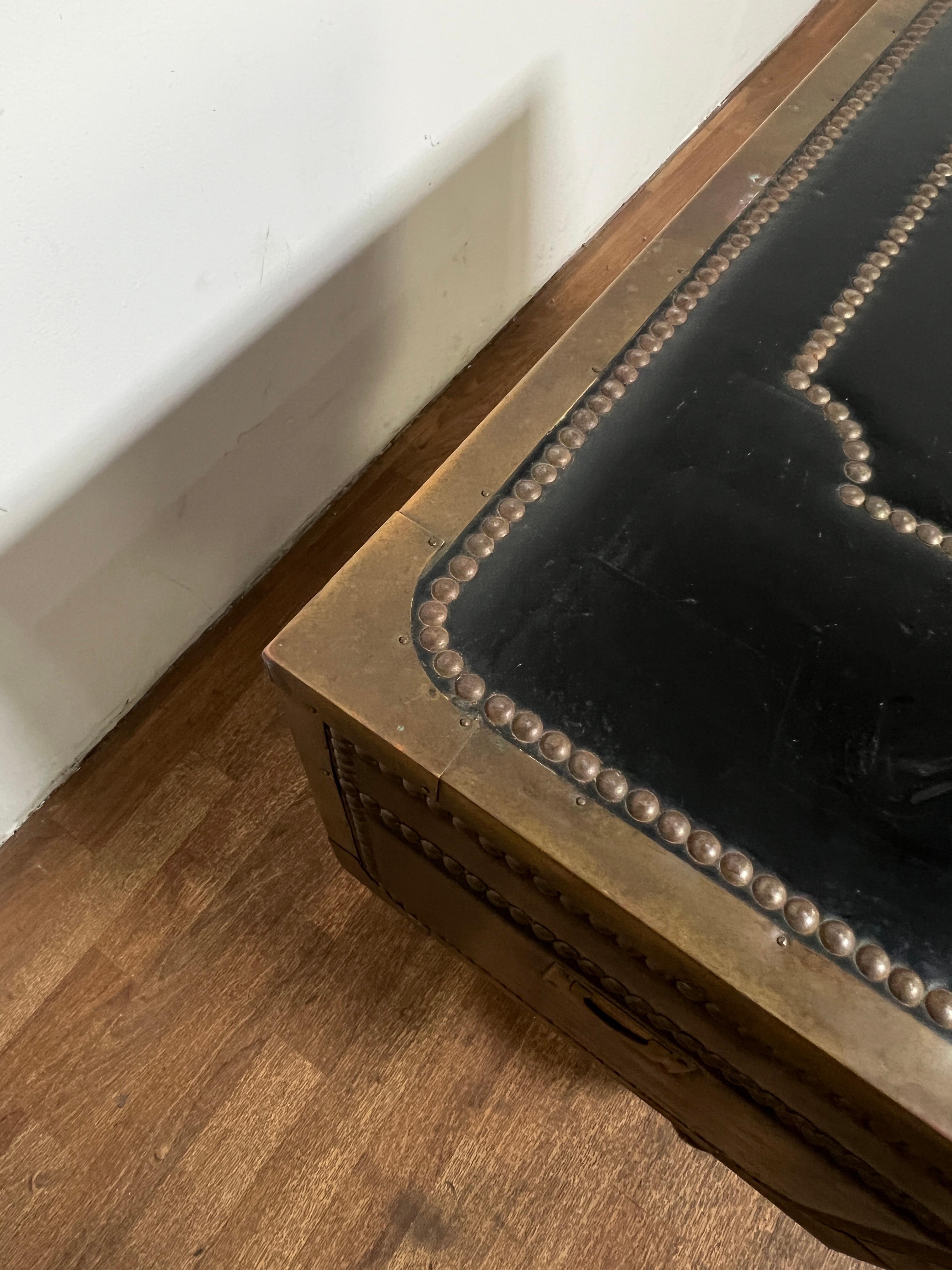 Early 19th Century Leather Clad Camphor Trunk With Nail Head Trim, on Stand For Sale 2