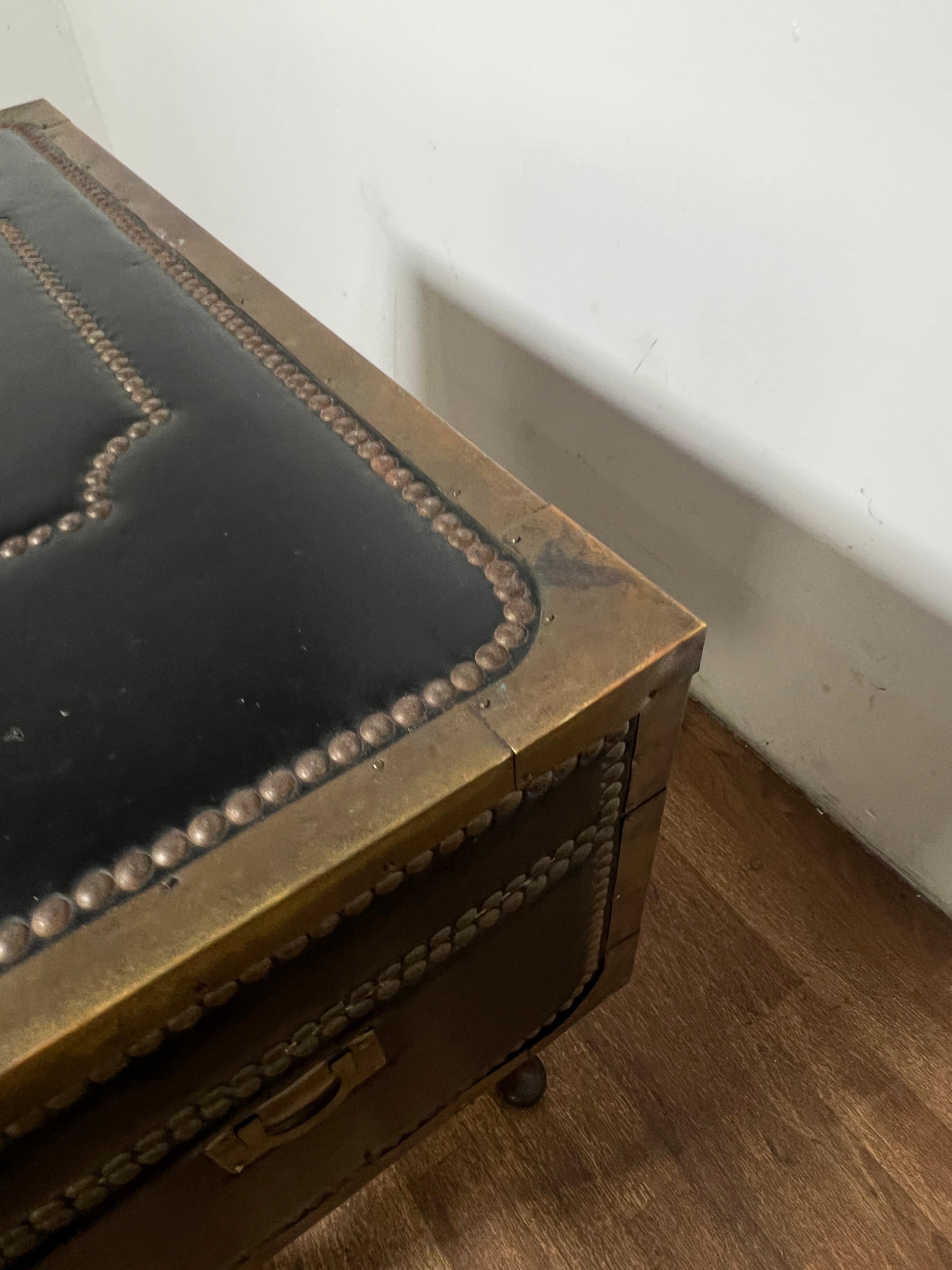Early 19th Century Leather Clad Camphor Trunk With Nail Head Trim, on Stand For Sale 3