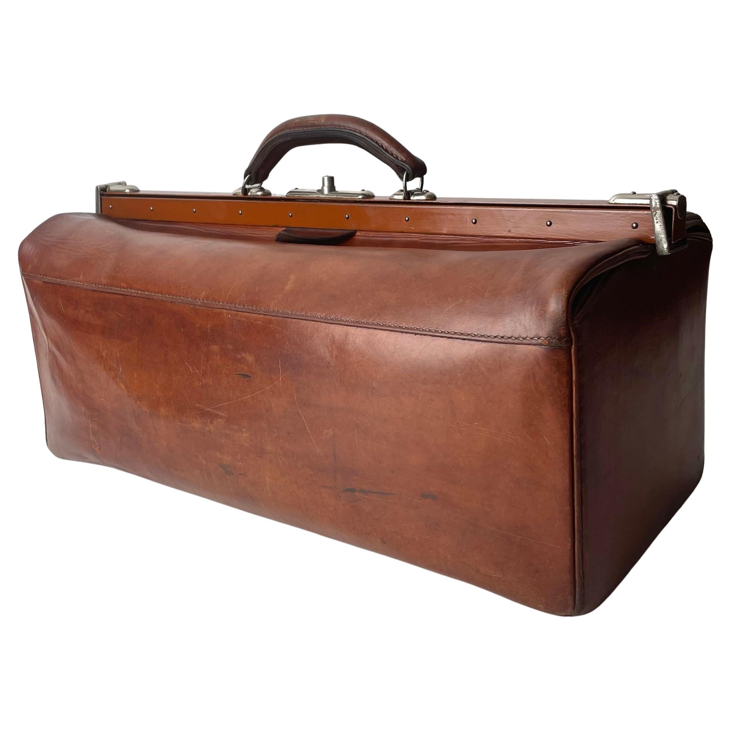 Early 19th Century Leather Luggage with Nickel Details For Sale