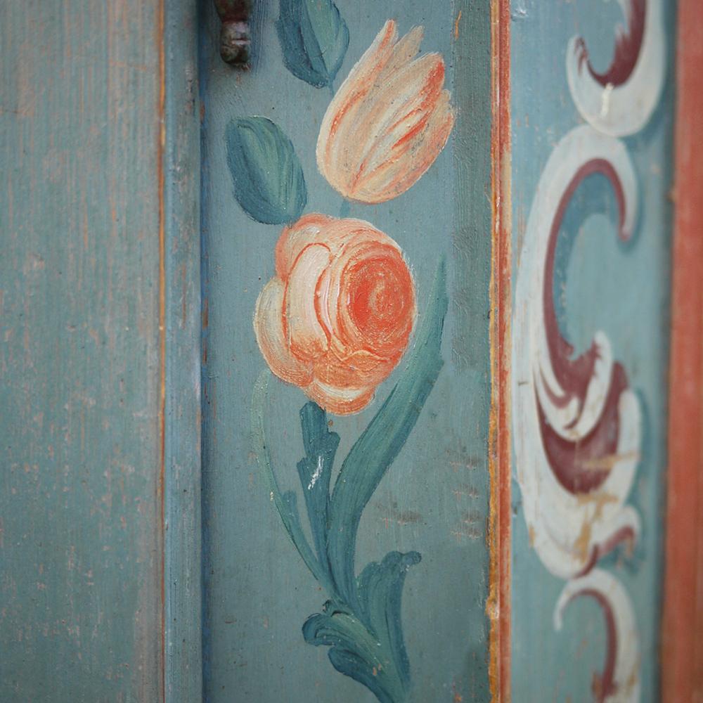 Italian Early 19th Century Light Blue Floral Painted Wardrobe