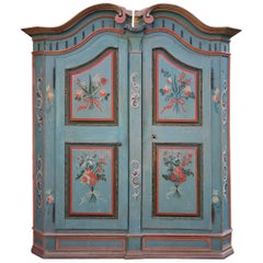 Early 19th Century Light Blue Floral Painted Wardrobe